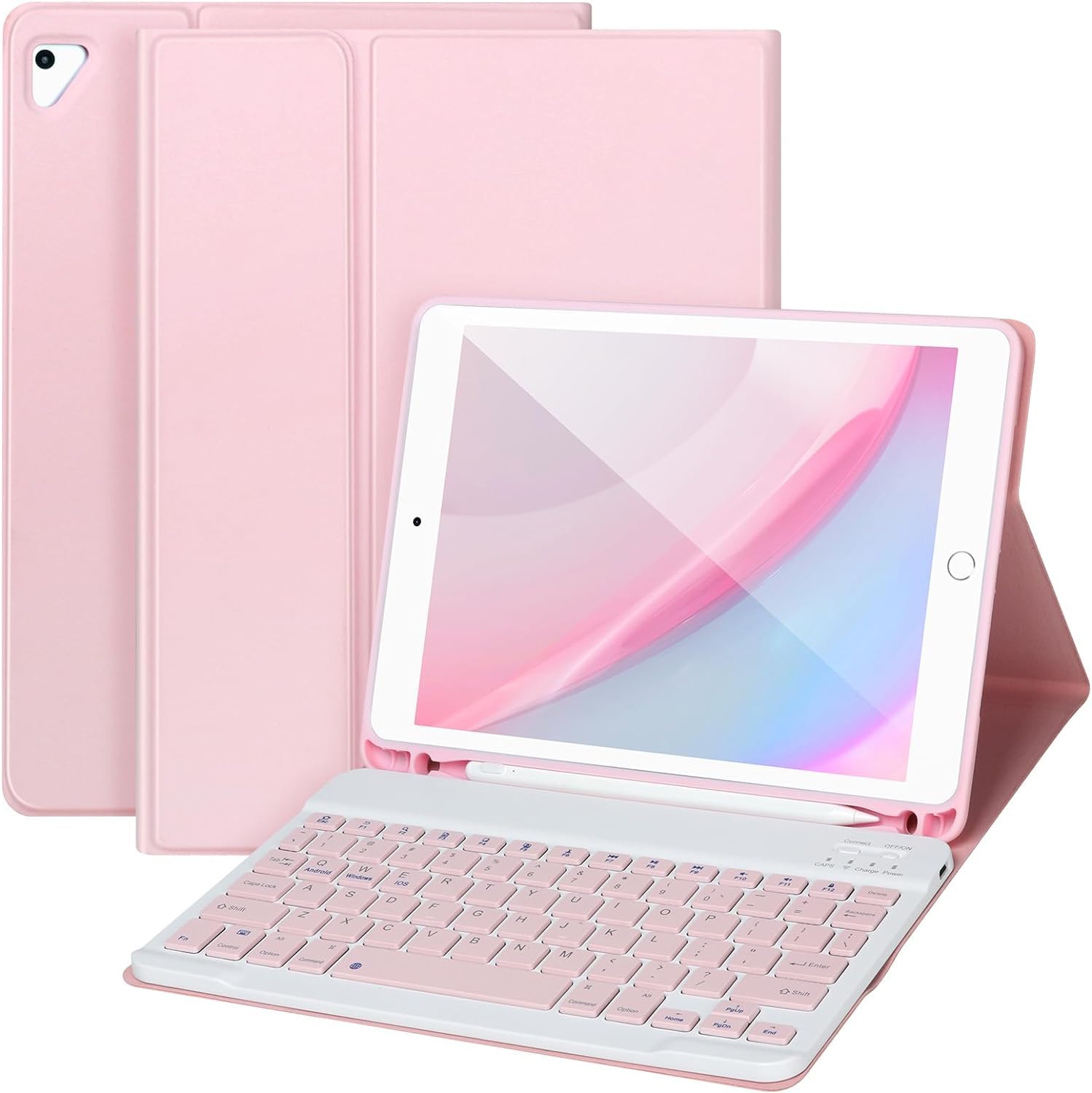 iPad-Tastatur hülle 9,7 für iPad 6. Gen 2018, iPad 5. Gen 2017, Bluetooth Tastatur für iPad Air 2/1, Pro 9,7 Zoll, Hülle mit Tastatur iPad 6. Gen, iPad-Tastaturhülle 6. Gen mit Stifthalter,Rosa