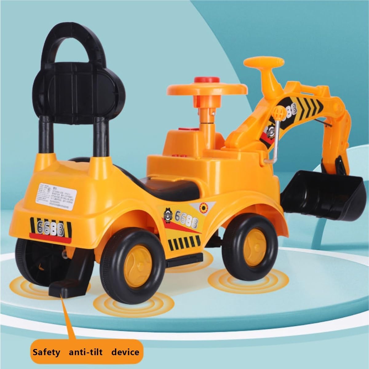 Traktory dla dzieci do jazdy na koparce brzmi muzyka Digger Samochód obrotowy dla dzieci | Skuter Bulldozer Toddler Construction Truck Under Seat Storage