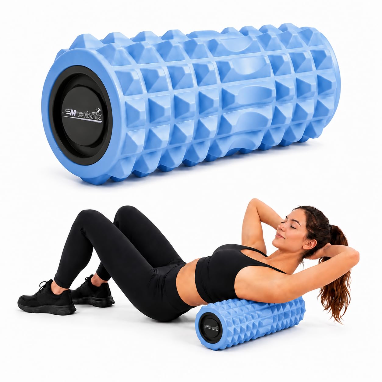 Anti Slip EVA Foam Roller for Deep Tissue Massage & Muscle Recovery 33 x 12 cm | Textured Spike Massage Roller | Trigger Point Therapy for Back, Legs, Glutes, Feet | Yoga, Pilates & Gym | Light Blue-image-19
