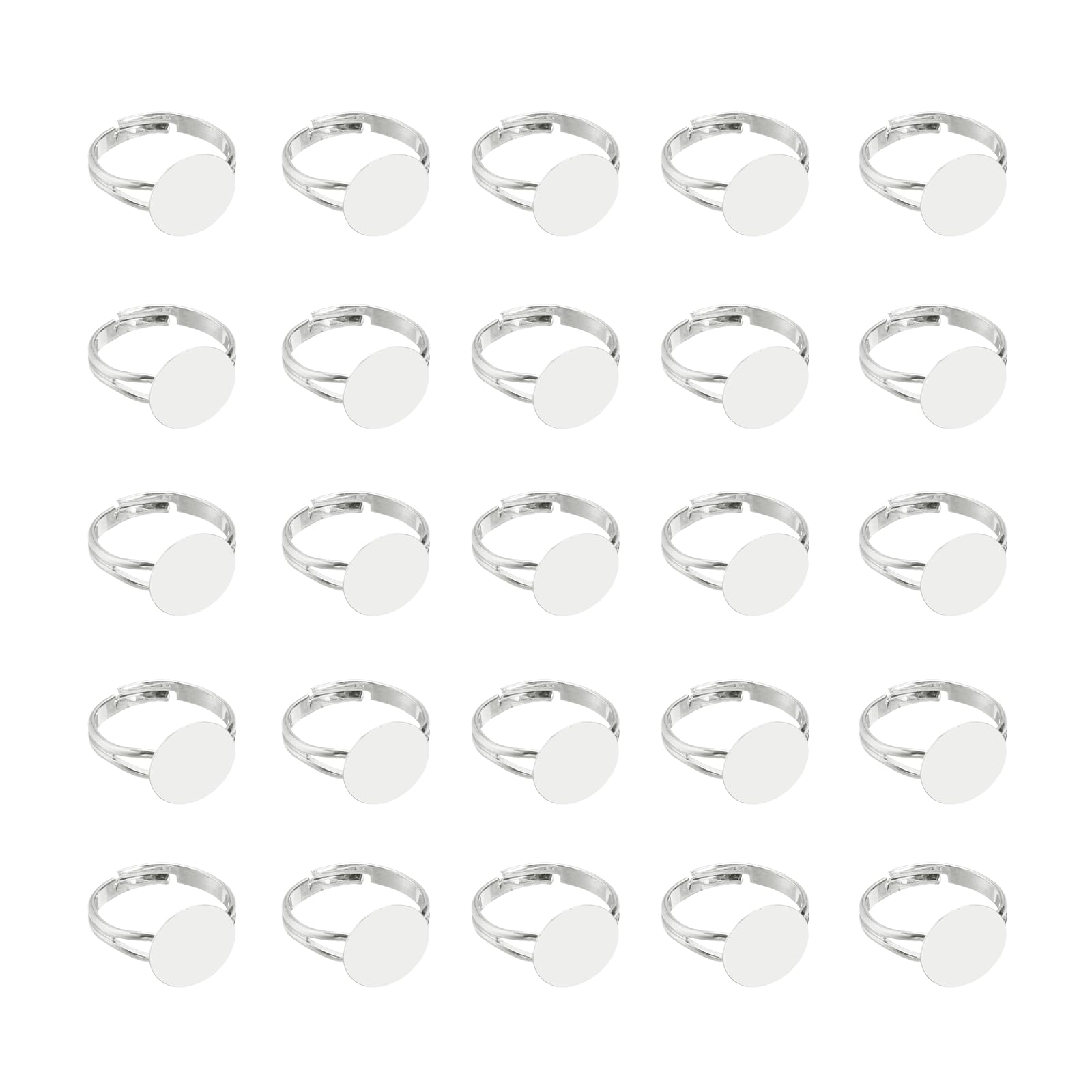 sourcing map Adjustable Blank Rings for Jewelry Making, 40 Pcs 12mm Adjustable Flat Blank Ring Base for Men Women DIY Crafts Jewelry Findings Components Birthday Wedding, Silver Tone — image 1
