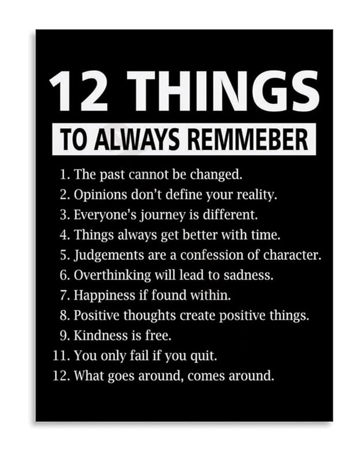 RNUMLIGH Uplifting Quotes Canvas Print Wall-Art 12 Things to Always Remember for Bedroom Living Room Home Office