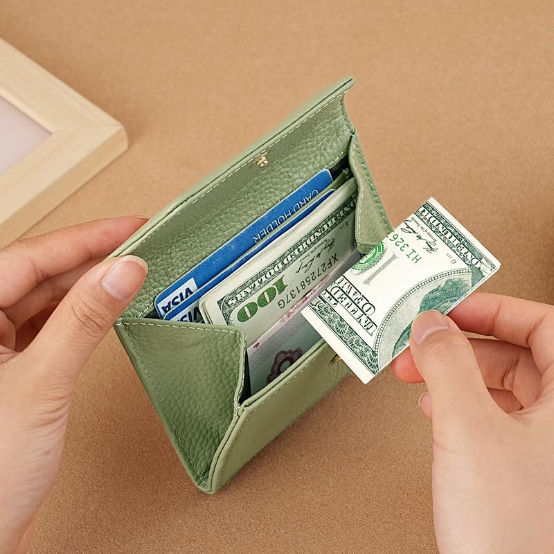 Multi-functional Small Leather Card Holder or wallet for women or Girls | cards, cash and coin holder compact wallet (Green)3