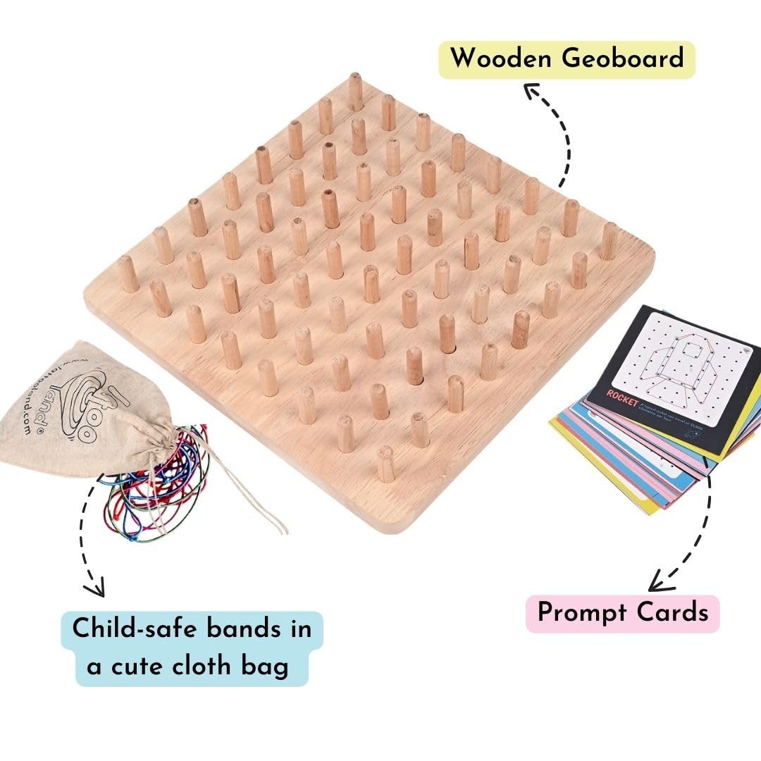Wooden Geoboard With 42 Pattern Cards - Montessori STEM Toy For Kids Math & Geometry Learning