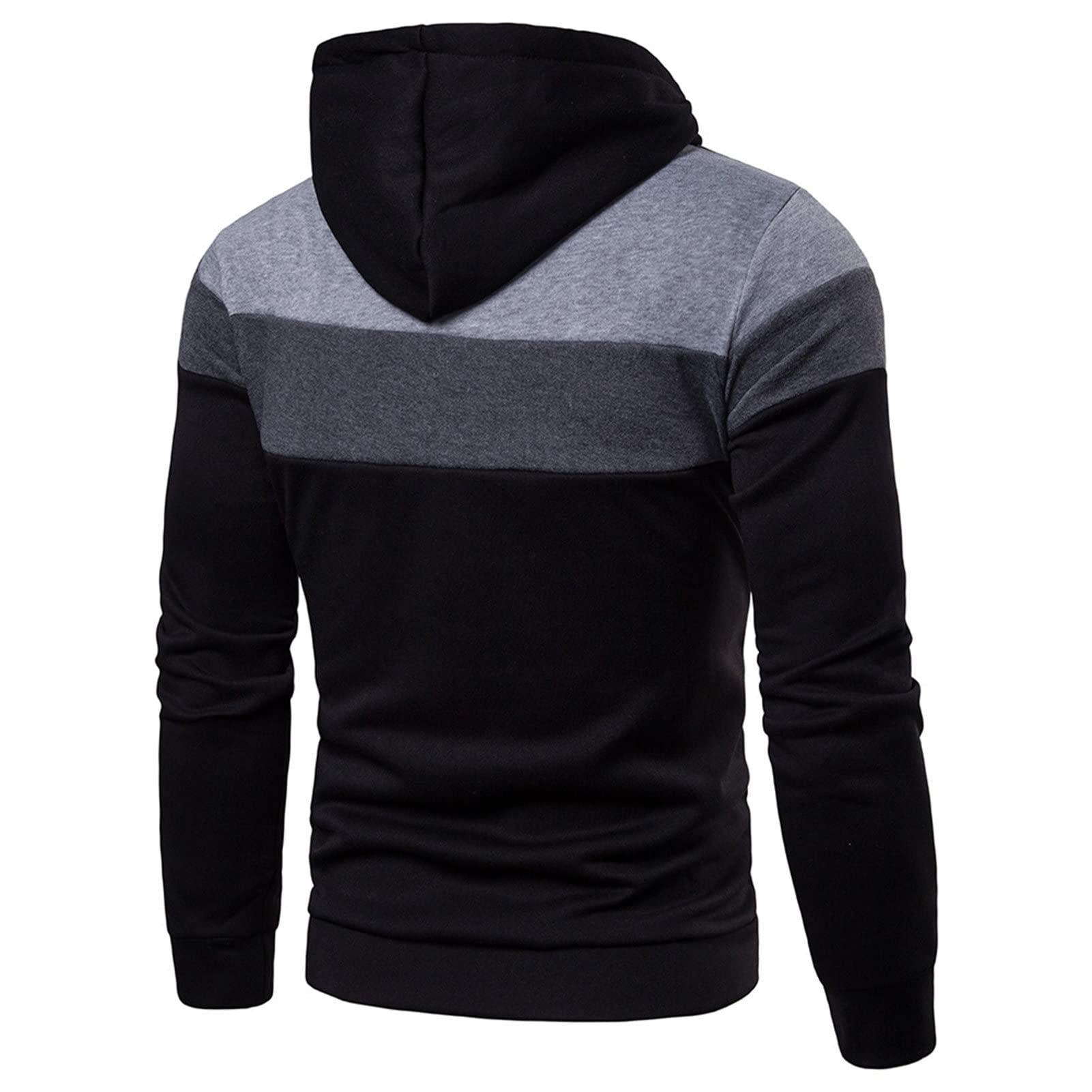 Maiyifu-GJ Men Zip Up Color Block Hoodies Blend Fleece Long Sleeve Sweatshirt with Kanga Pockets Zip Front Slim Hooded Hoodie (Black,XX-Large)