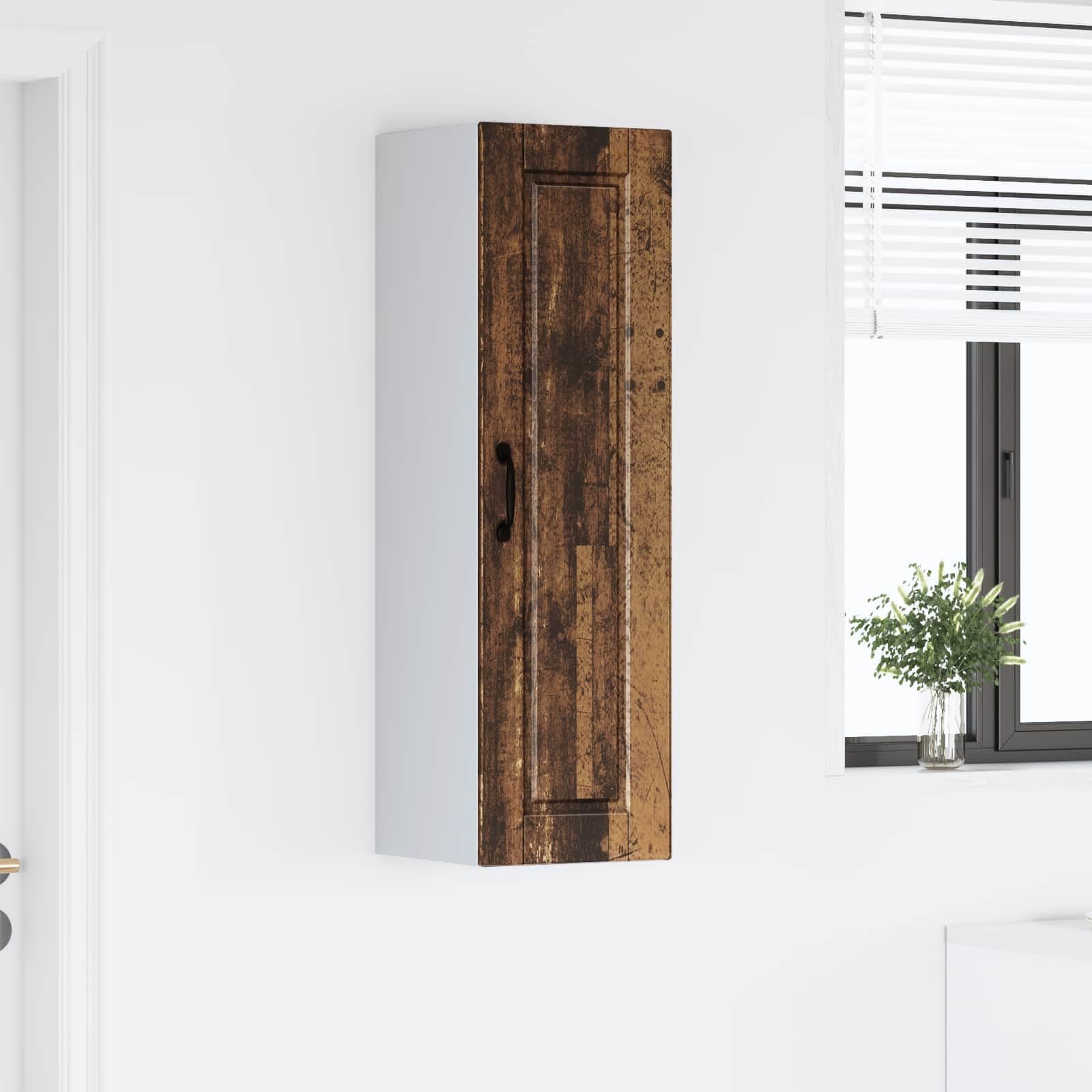 Wandschrank Porto aus Holzwerkstoff 30 x 31 x 100 cm mit 3 Regalen und Tür, moderner Küchenschrank für Stauraum und Aufbewahrung, ideal als Vorratsschrank und Organizer