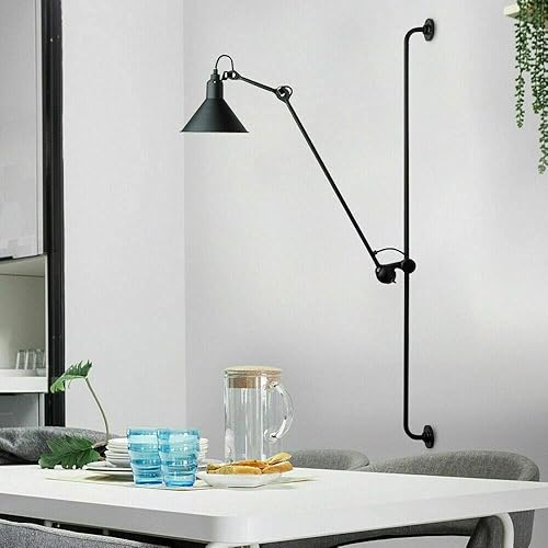 Miniatura 7 de Lámpara de pared con brazo oscilante industrial vintage, ajustable, negro, lámpara de pared montada en la pared, lámpara de lectura para interior