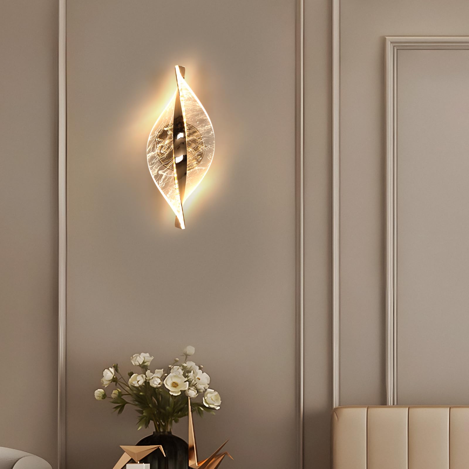 Comely Kinkiet LED, Złoty 12W 2000LM Regulowana Nowoczesna Lampa Ścienna LED, 3 Temperatury Barwowe 3000K/4500K/6500K Wewnętrzna Lampa Ścienna Do Sypialni Korytarza Salonu Sali