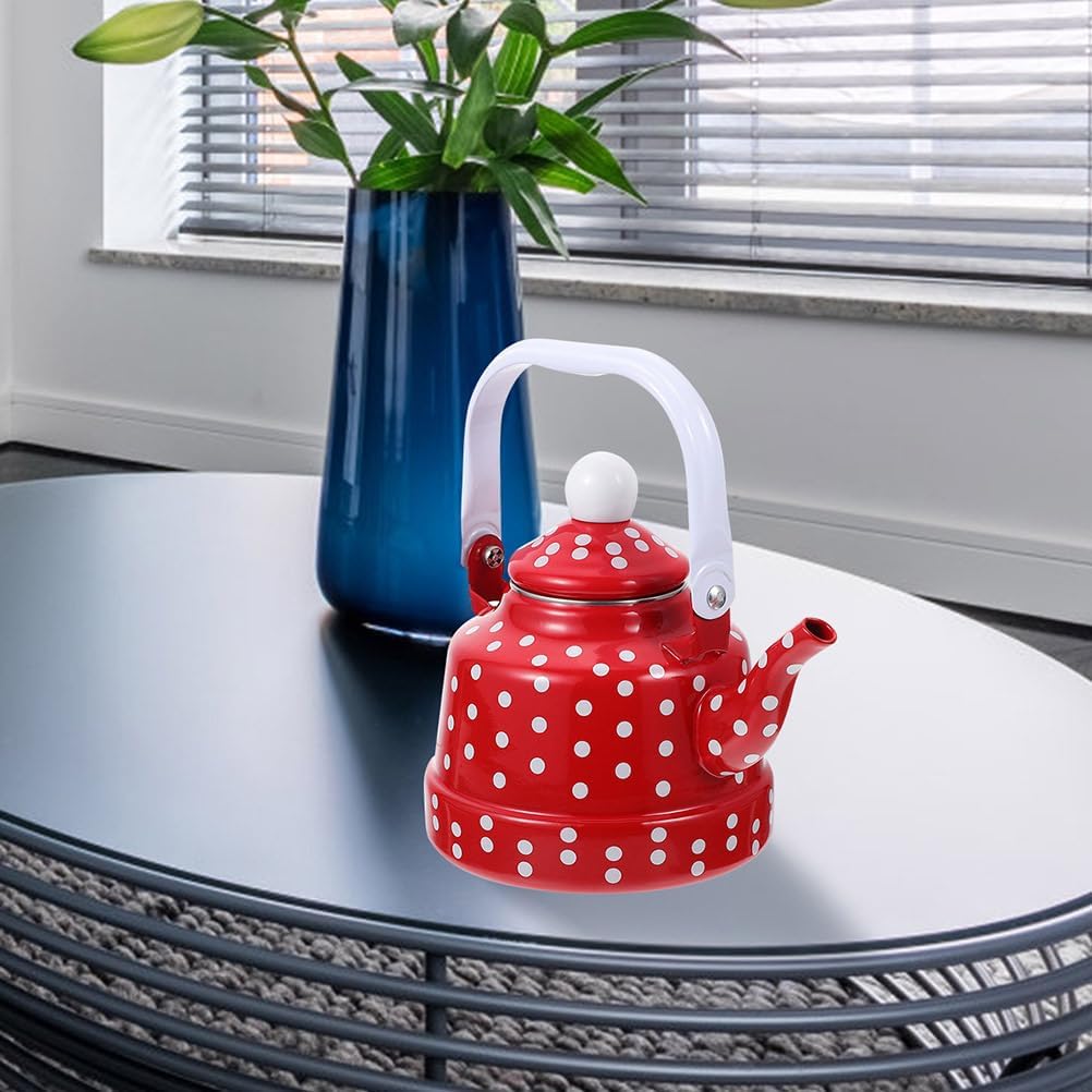 Hemoton Vintage Enamel Tea Kettle 1.8L Water Boiling Kettle with Handle Stovetop Compatible for Home Kitchen Dining and Relaxation