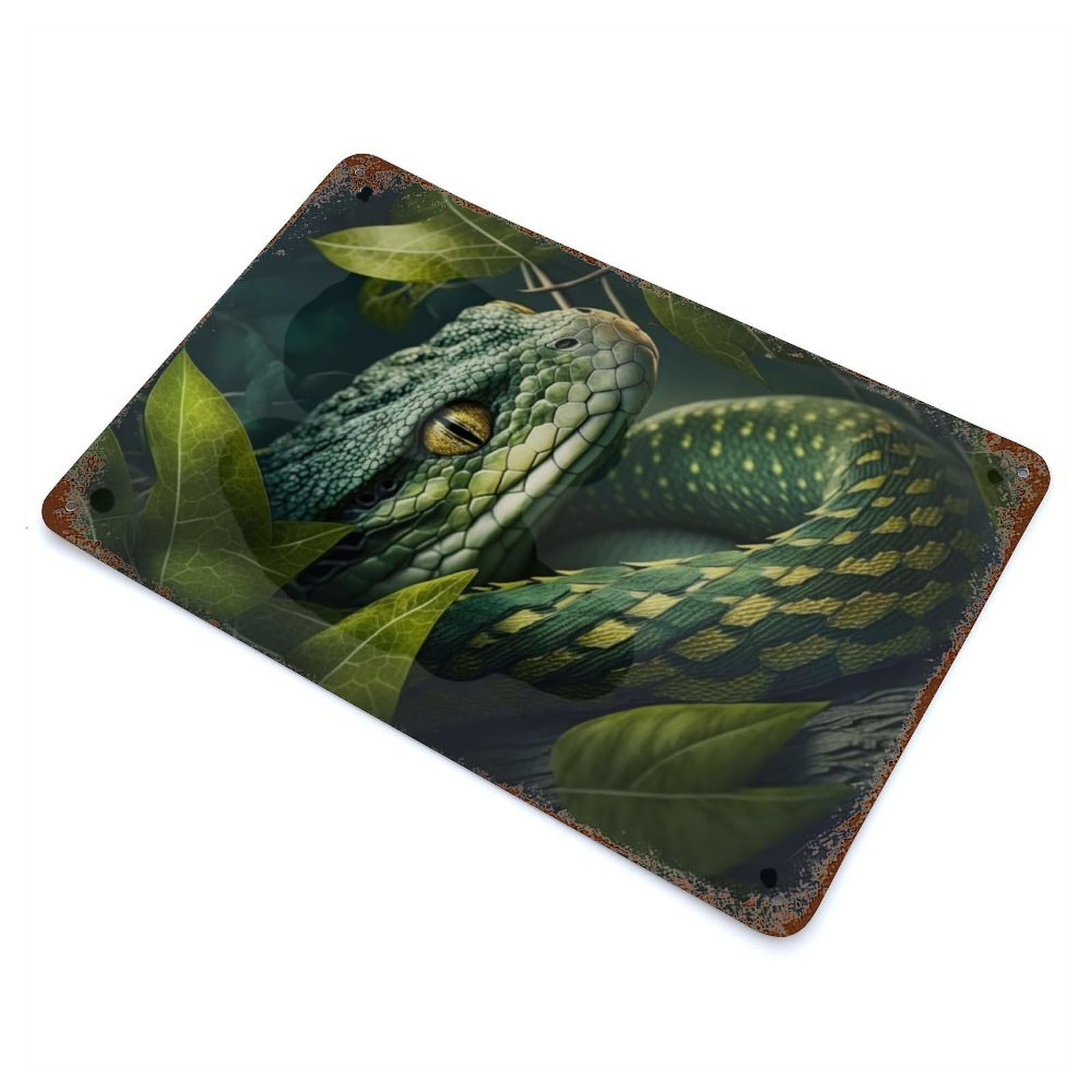 Snake Portrait Rusty Metal Tin Sign 11.8"x7.9", Industrial Home Decor for Garage, Pub Or Kitchen