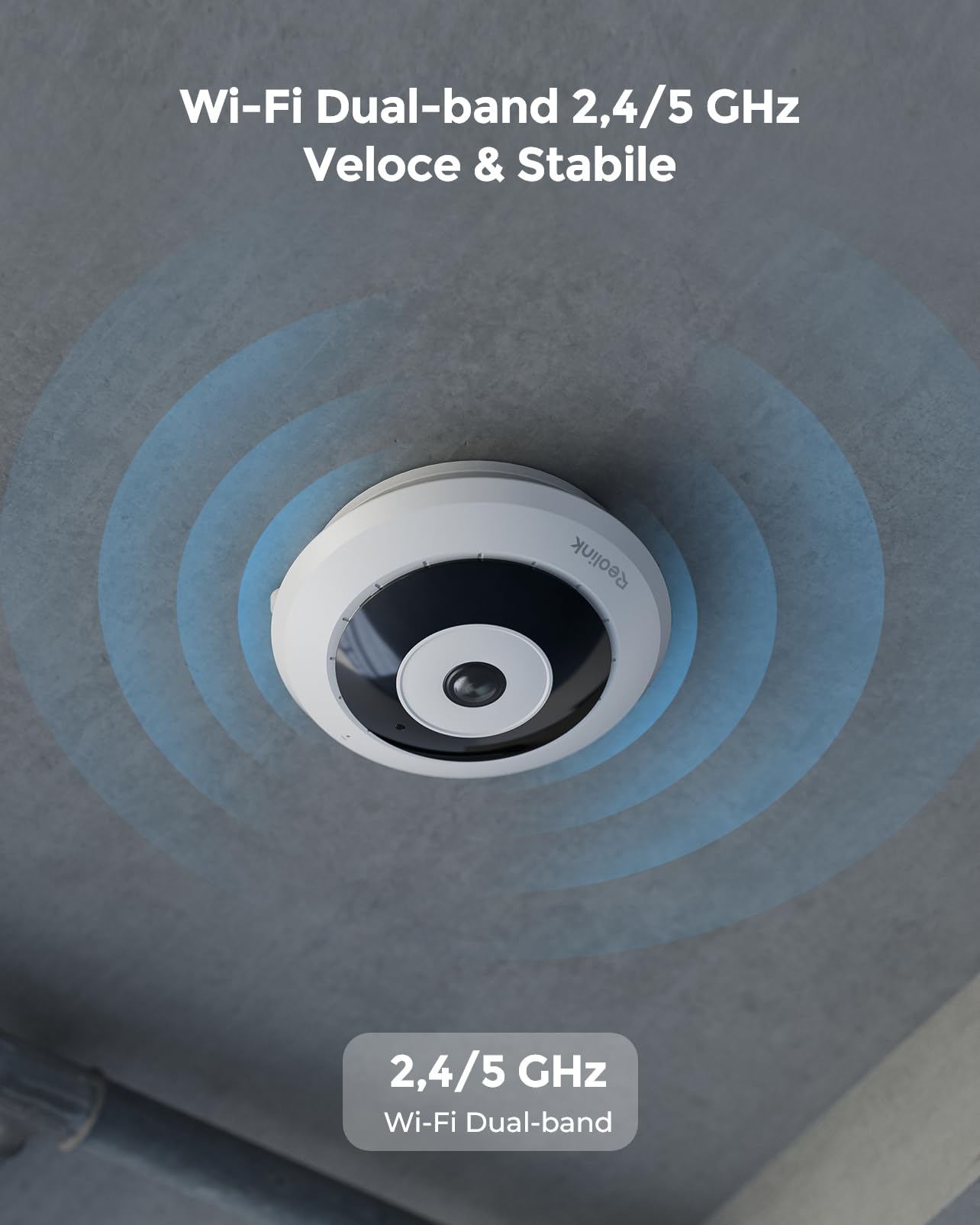Reolink 2K+ Telecamera WiFi Interno con Panorama a 360°, Telecamera Fisheye | Wi-Fi 2.4/5GHz, Rilevamento Umano Intelligente, Audio a due vie, Visione notturna IR, Slot per Schede microSD, FE-W Bianco