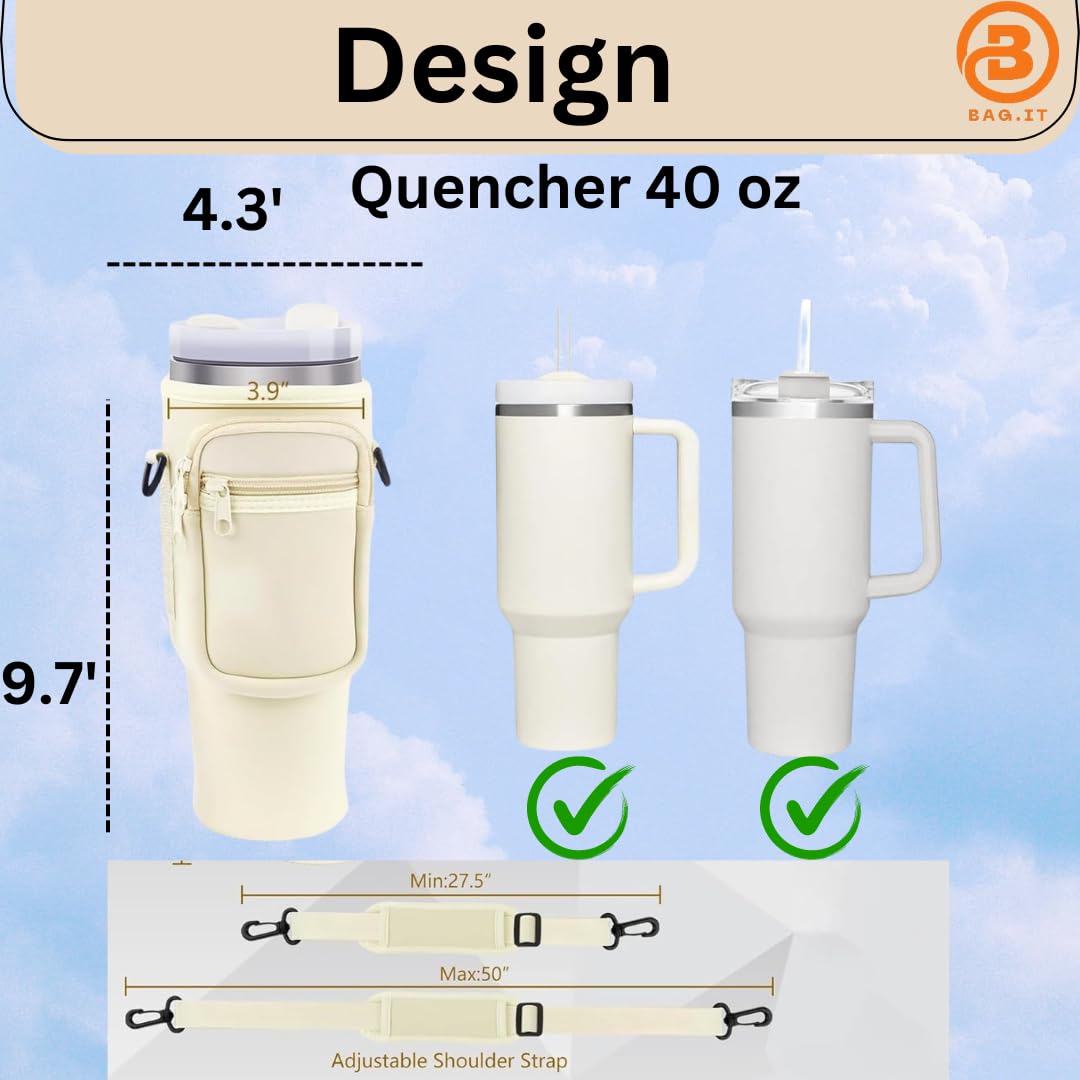 Tumbler Cup Bag, Accessories Holder with Adjustable Strap & Phone Pocket for Bottles, Beige, 7.87 x 5.91 x 0.79 inches - Image 4