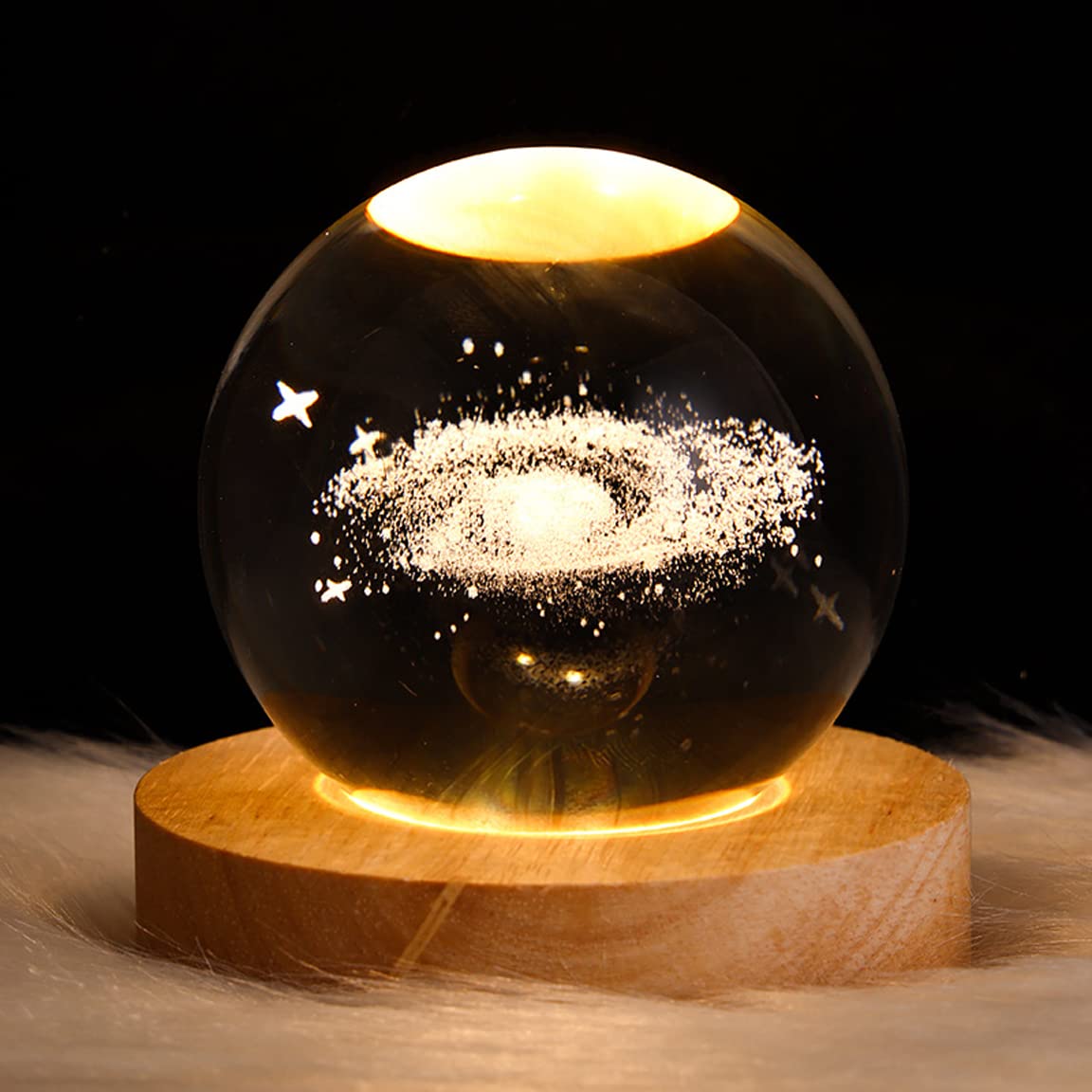 3D Planet Crystal Ball Night Light,Moon Crystal Ball with Wooden Base,Crystal LED Night Light,3D Engraved Solar System Planets Crystal Ball with LED Light Base,Home Decoration