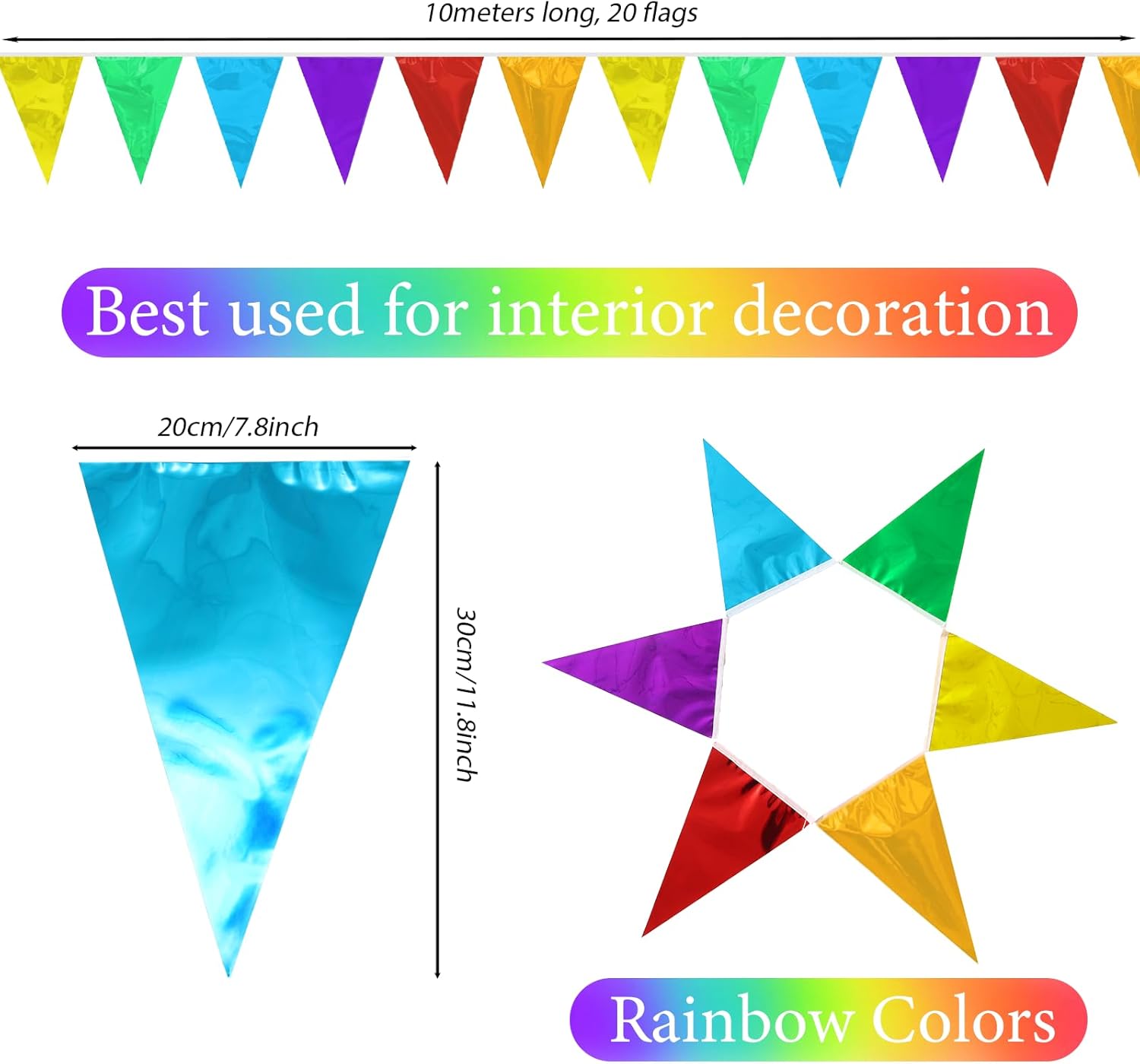 LOLStar Rainbow Pennant Banner Flags, 198 ft & 120 Pcs Pride Month Decorations Multicolor Bunting String Triangle Flags, Rainbow Theme Party Decorations for Birthday Carnival Graduation Decor