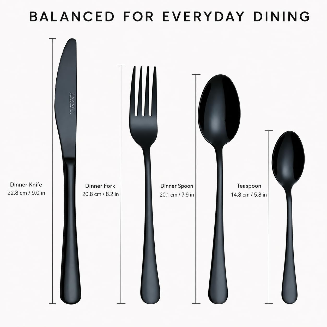 Exzact De Acero Inoxidable Cubiertos Cuchillería 16 PCS Set Cuchillería De 4 X Cena Tenedors, 4 X Cuchillos, 4 X Cucharas Cena, 4 X Cucharaditas - Servicio Para 4 (Negro De Oro) （WF944 Premium 18/10）
