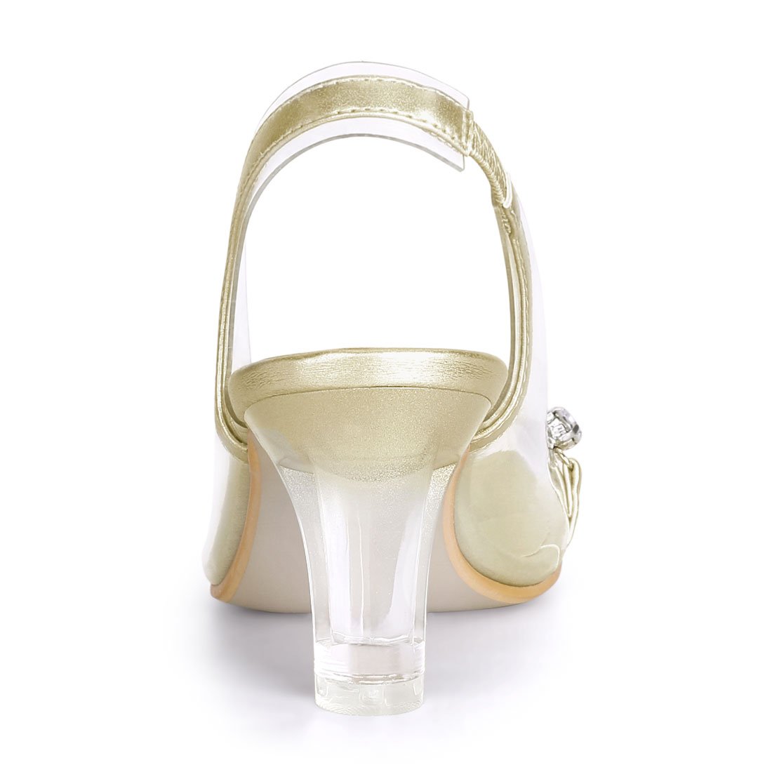Allegra K Damen-Sandalen, transparent, Slingback, Blume, Strass, Peep-Toe, Absatz, Sandalen