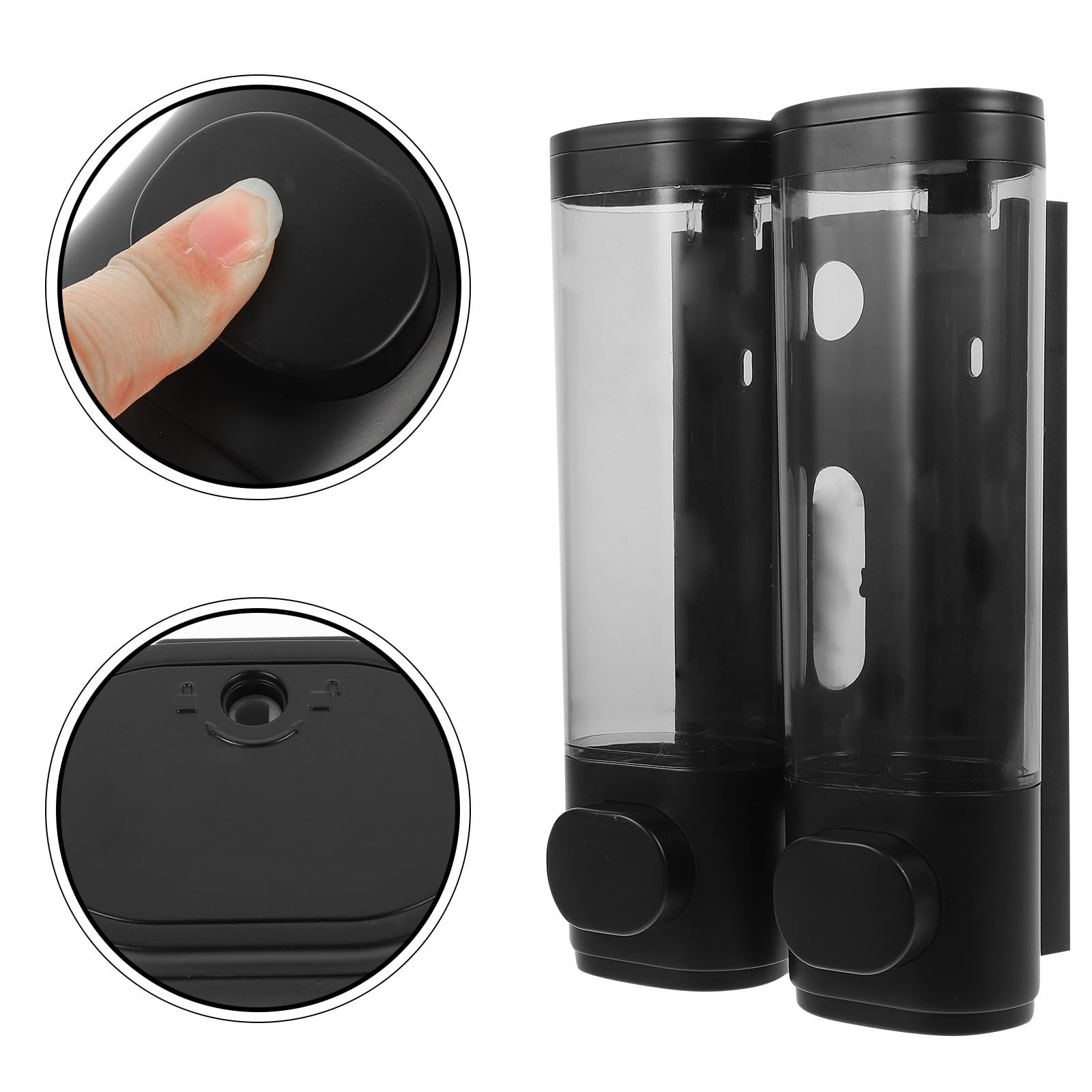 Dispensador de Jabón Negro 300ml sin Perforaciones Plástico Dispensador de Champú y Acondicionador de Pared para Gel de Ducha y Champú, Baños y Hoteles