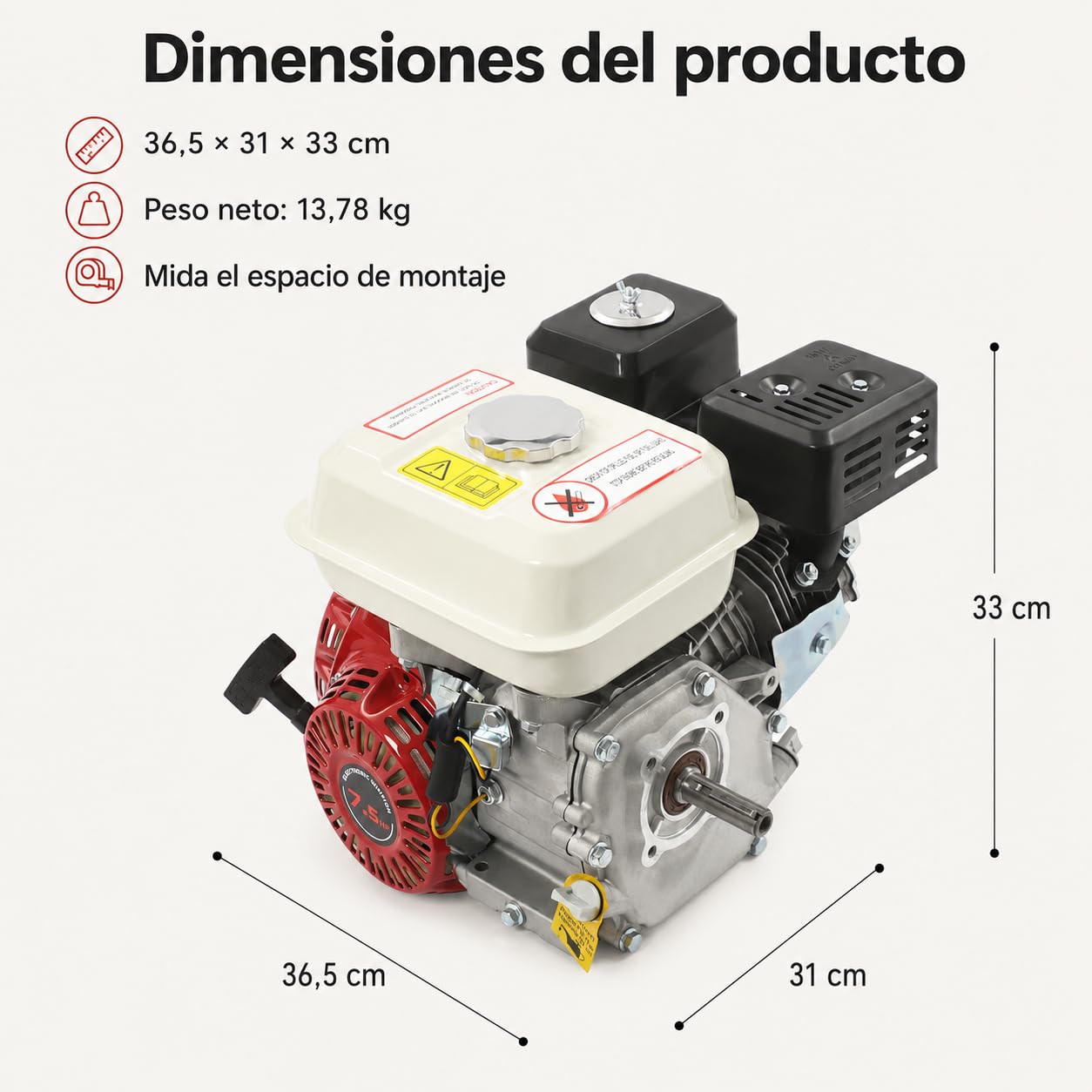 Motor de gasolina de 4 tiempos de 7,5 CV 212 cc con eje de levas de 19 mm | Motor multiusos refrigerado por aire con sensor de aceite y depósito de 3,6 L para generador de bomba kart y cortacésped