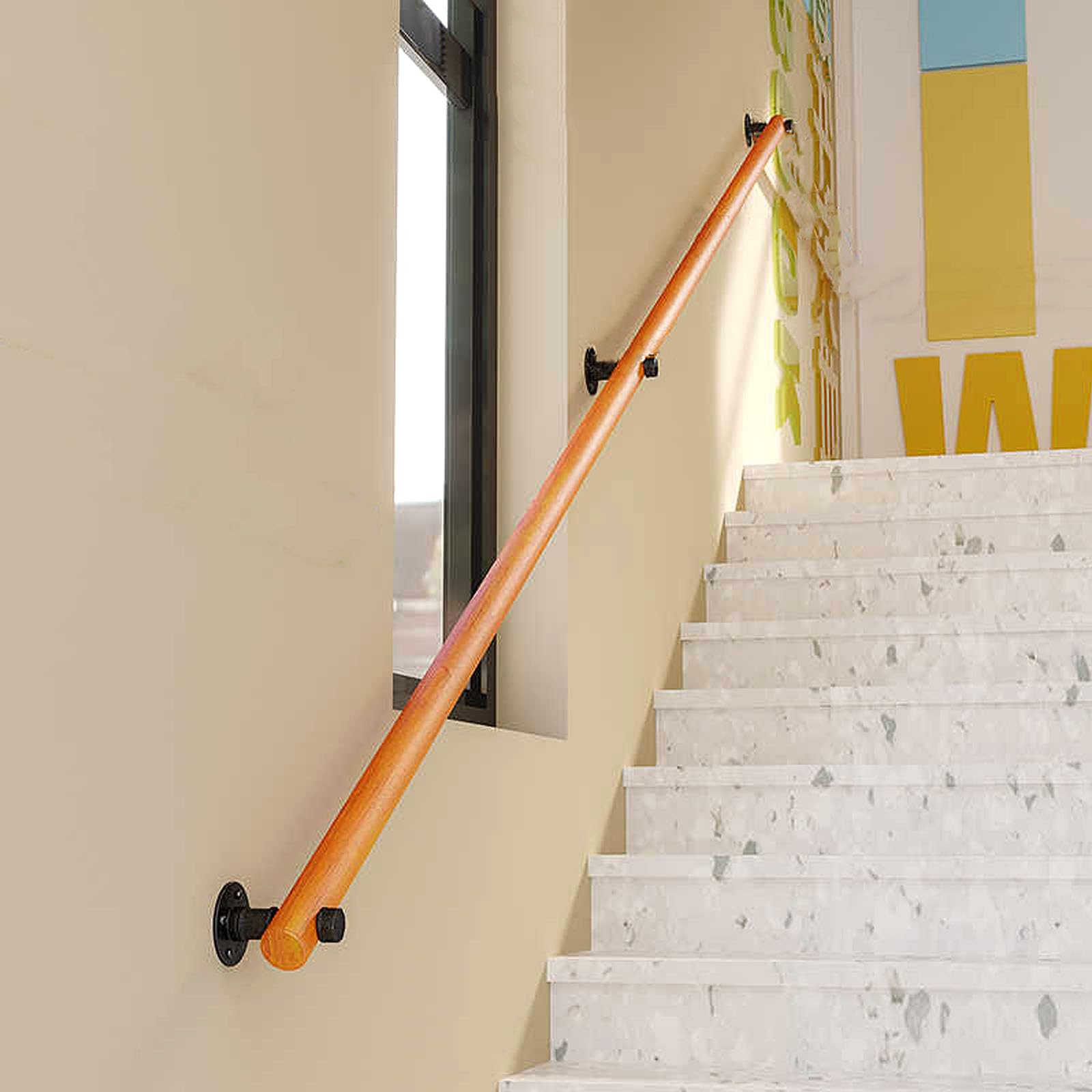 Wooden Handrails for Stairs, Non-Slip Stair Banister with Brackets, Against The Wall Elderly and Children's Safety Grab Bar Kit, for Interior Corridor Villa Building Loft (Wood, 280cm)
