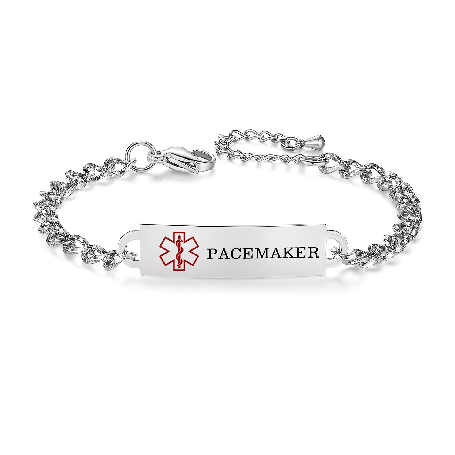 AOAMIDMedical Alert Bracelets for Women Adjustable Personalized Free Engrave Medical ID Bracelets 6.5-8 Inch