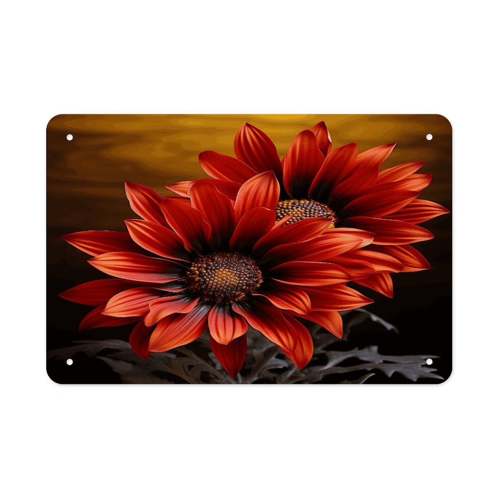 Red Sunflower Metal Tin Sign 12"x8" Wall Art Prints Poster Decorative Picture Metal Signboard Decor Painting Folded Edge Iron Sheet Painting with Holes for Wall Decor