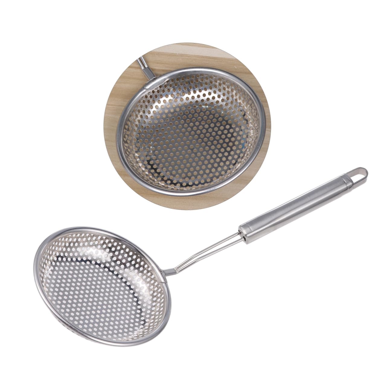 JECOMPRIS Stainless Steel Colander Spoon Hot Pot Skimmer Strainer for Efficient Oil Separation Ergonomic Handle Heavy Duty Kitchen Utensil for Home Restaurant Use Silver