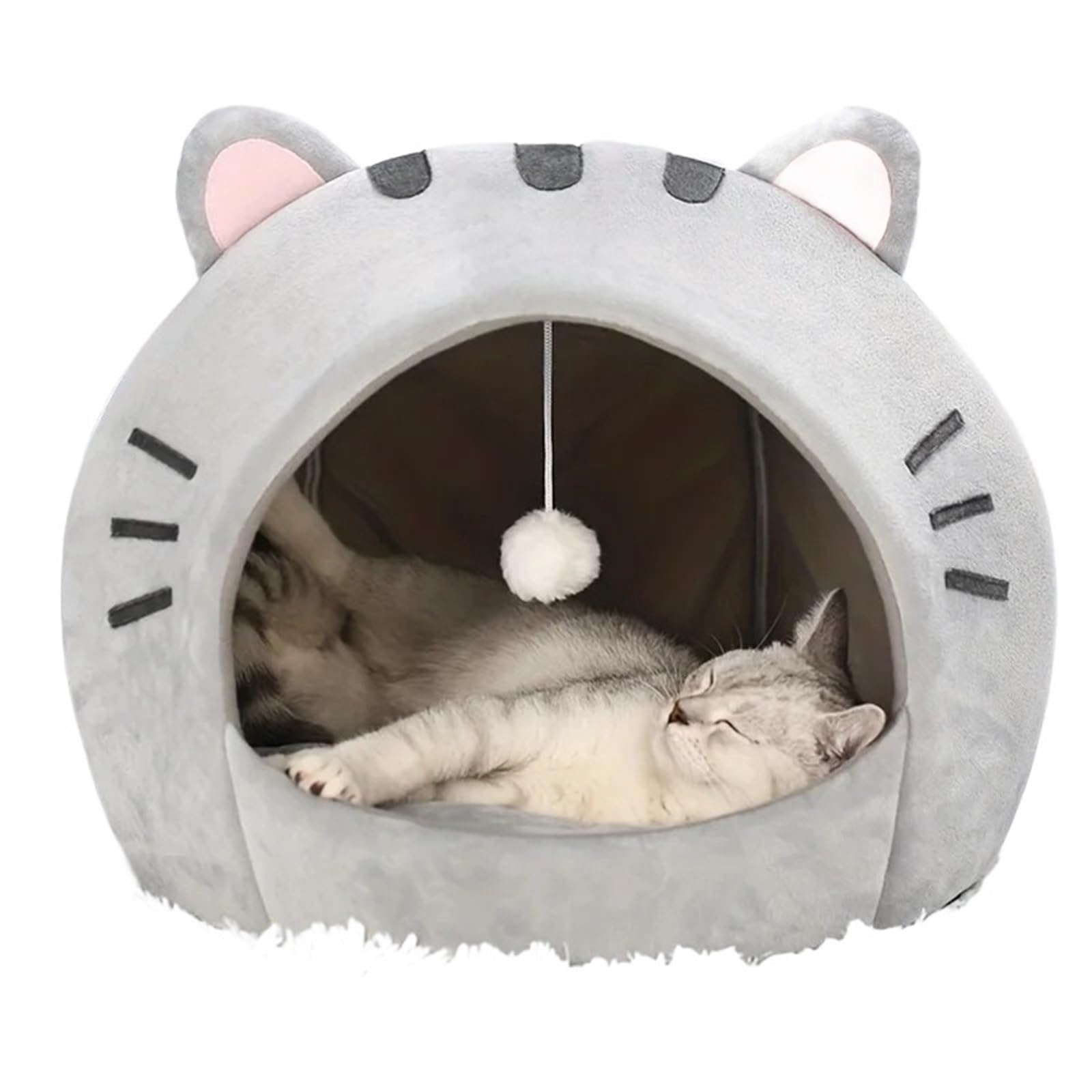 Letto for tenda for animali domestici in grotta dei cartoni animati | Morbido cuscino for divano, grotta chiusa a forma di cartone animato for il riposo di animali(Light Grey,M)