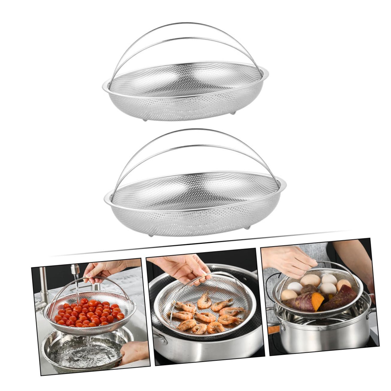 Cestello per Cottura Vapore con Manico 2 Pezzi in Acciaio Inox