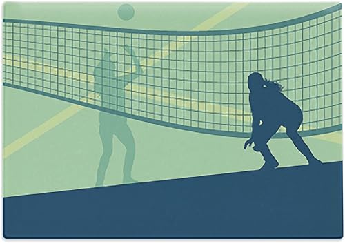Ambesonne Volleyball Cutting Board, Scenery of 2 Females Competing in a Sports Field Healthy Sports, Decorative Tempered Glass Cutting and Serving