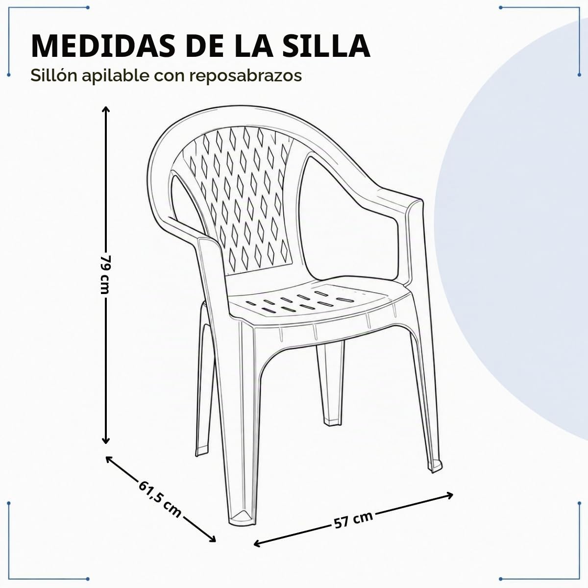 Tomaino - Mesa y sillas de jardín de plástico -Set Marshall 4 o 6 plazas – Mesa rectangular - Sillas apilables con reposabrazos para exterior de polipropileno - Terraza, balcón, bar (6, antracita)