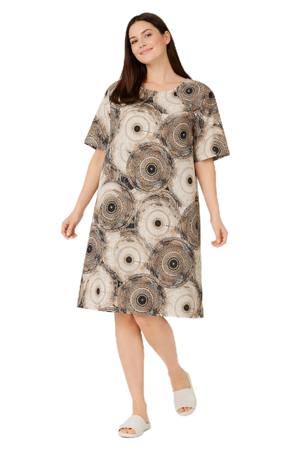 Pure Cotton Round Neck Printed Down Shoulder Knee Length Nighty for Women | Floral Gown for Women Night Wear with Pocket | Cotton Nighty for Women Stylish.-image-42