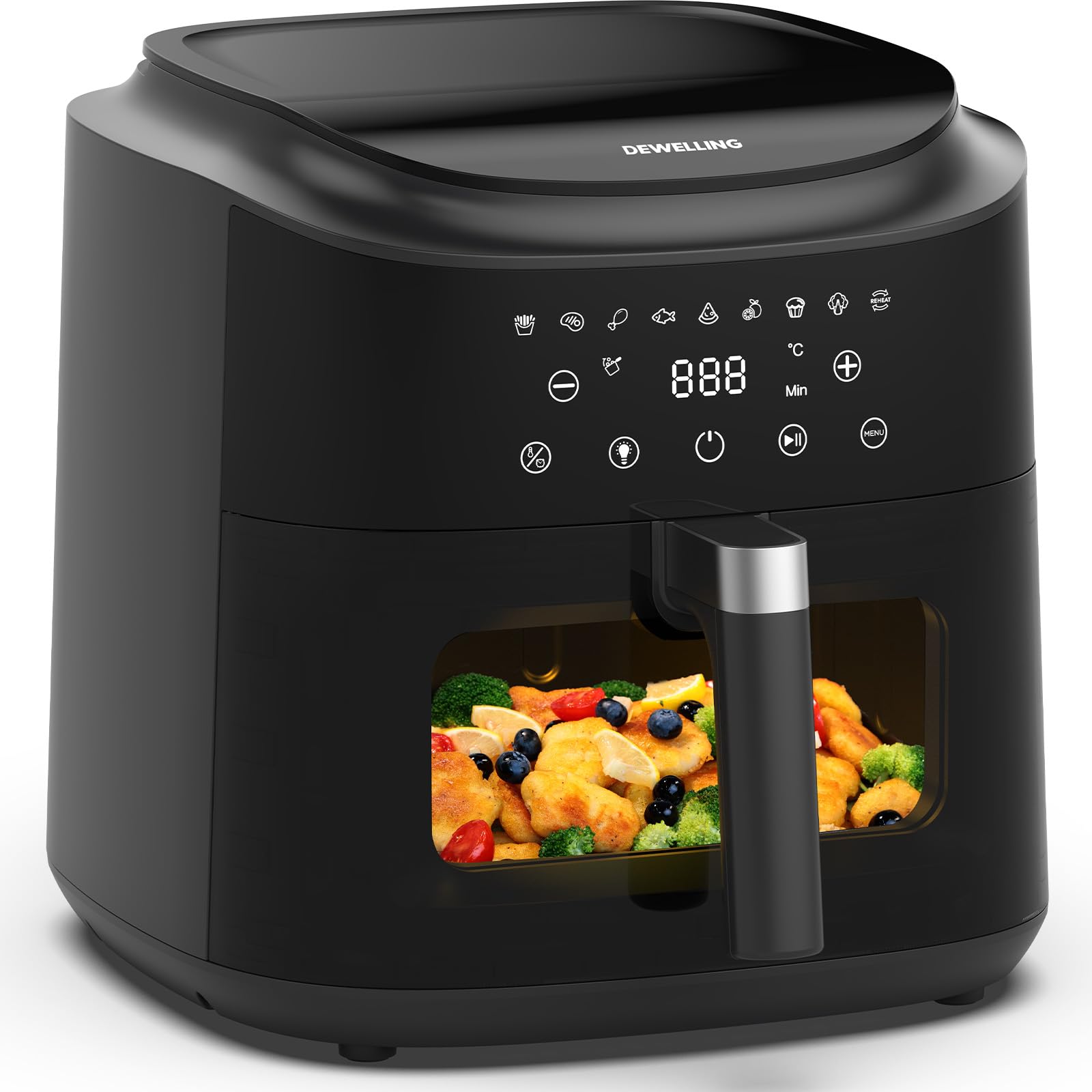 Air Fryer XXL 9 L - 2350 W Friteuse à air avec grande fenêtre, cuisson rapide, 9 programmes, écran tactile LED, alimentation secteur et intérieur en métal