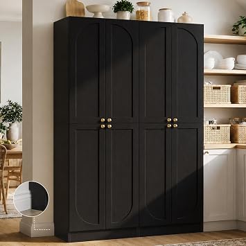 Cyclysio 80" Kitchen Pantry with 8 Soft Close Doors, Seamless Fit Wall | Extra Tall Arch Storage Cabinet with Adjustable Shelves, Freestanding Wood Cupboard for Dining Living Room Bathroom Furniture