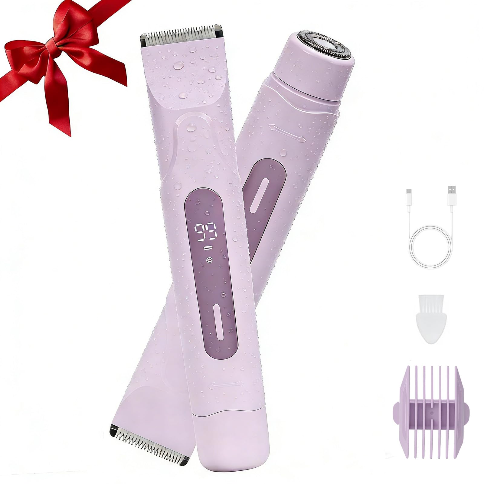 Afeitadora Mujer, Profesional Rasuradora Cortapelos Corporal para Mujer Recortadora, con Recargable USB, luz LED, IPX7 Recortadora Mujer zona Intima (Púrpura)