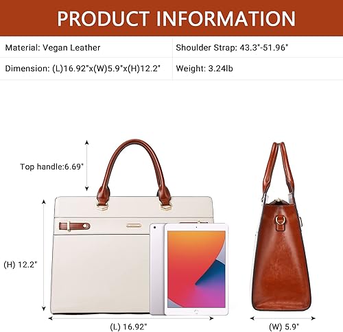 Miniatura 4 de Telena Bolsa de mano para laptop para mujer, bolsa de hombro de 15.6 pulgadas, maletín de cuero para mujer, bolsas de mano de gran capacidad