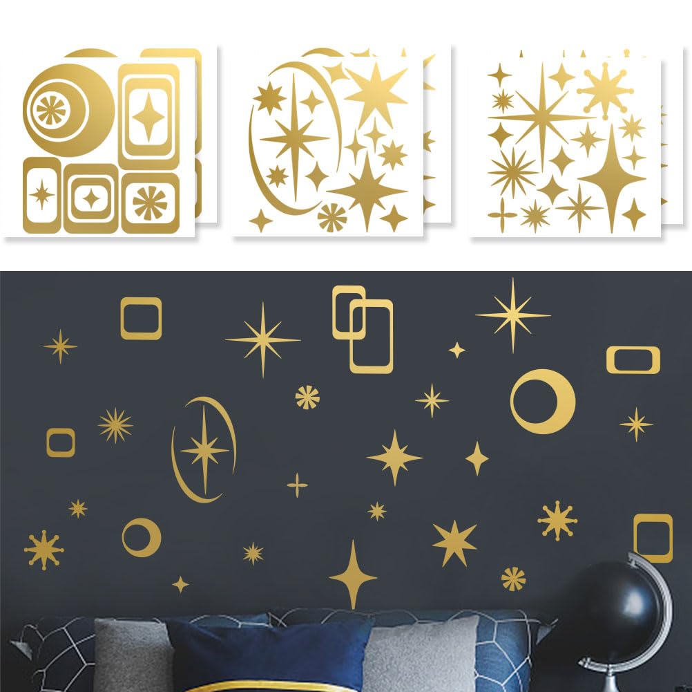 SUPERDANT 90 Pcs Golden Stars Wall Stickers 82x55cm Golden Geometric Wall Decals Peel Stick Boho Vinyl Walls Art Stickers for Living Room Bedroom Kitchen Entryway Office 6 Sheets 30x28cm โ image 1