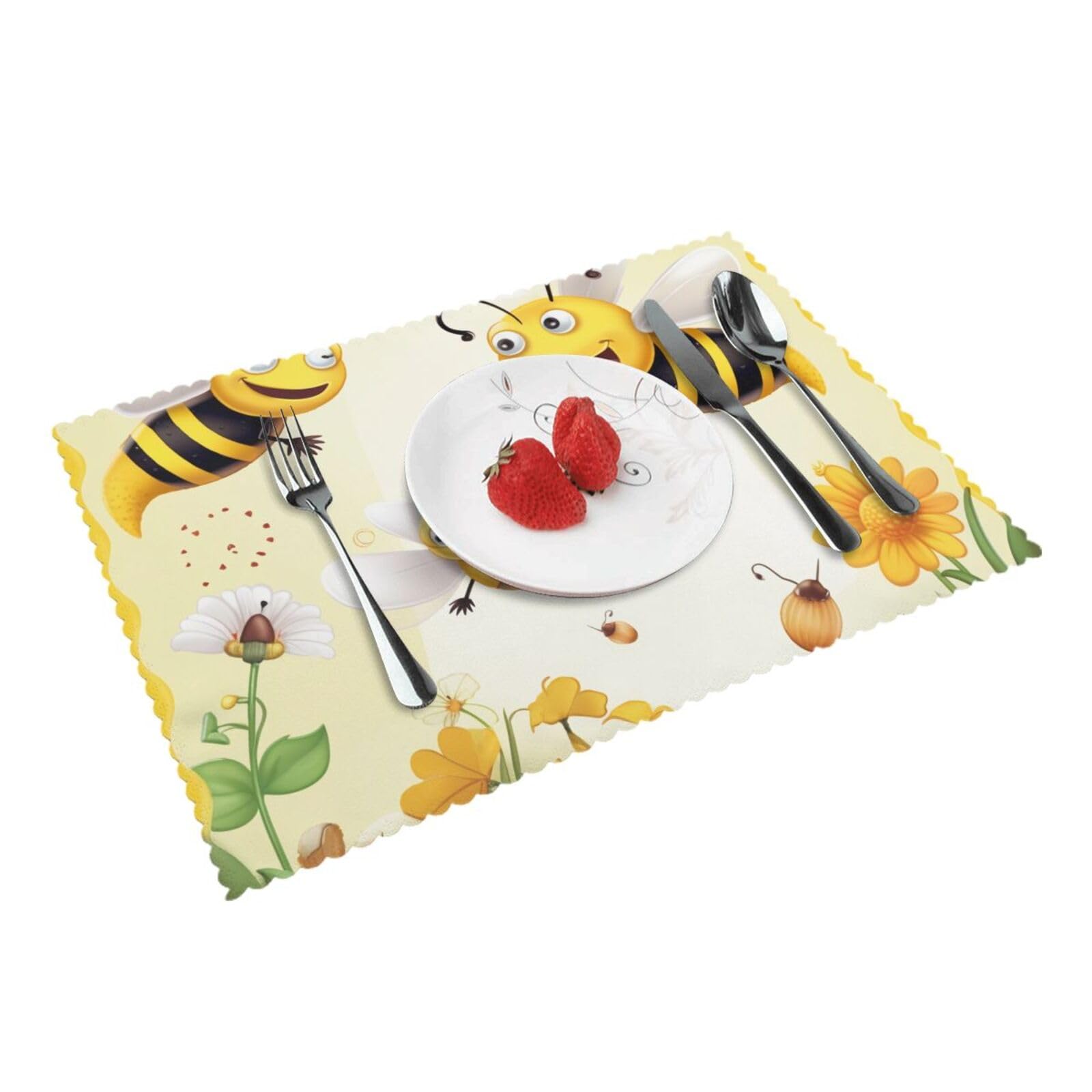 Flying Bees Honey Printed Placemat Set of 4 - Non Slip Heat Resistant Table Mats 45x30 CM for Morden Kitchen Home Dining Decor
