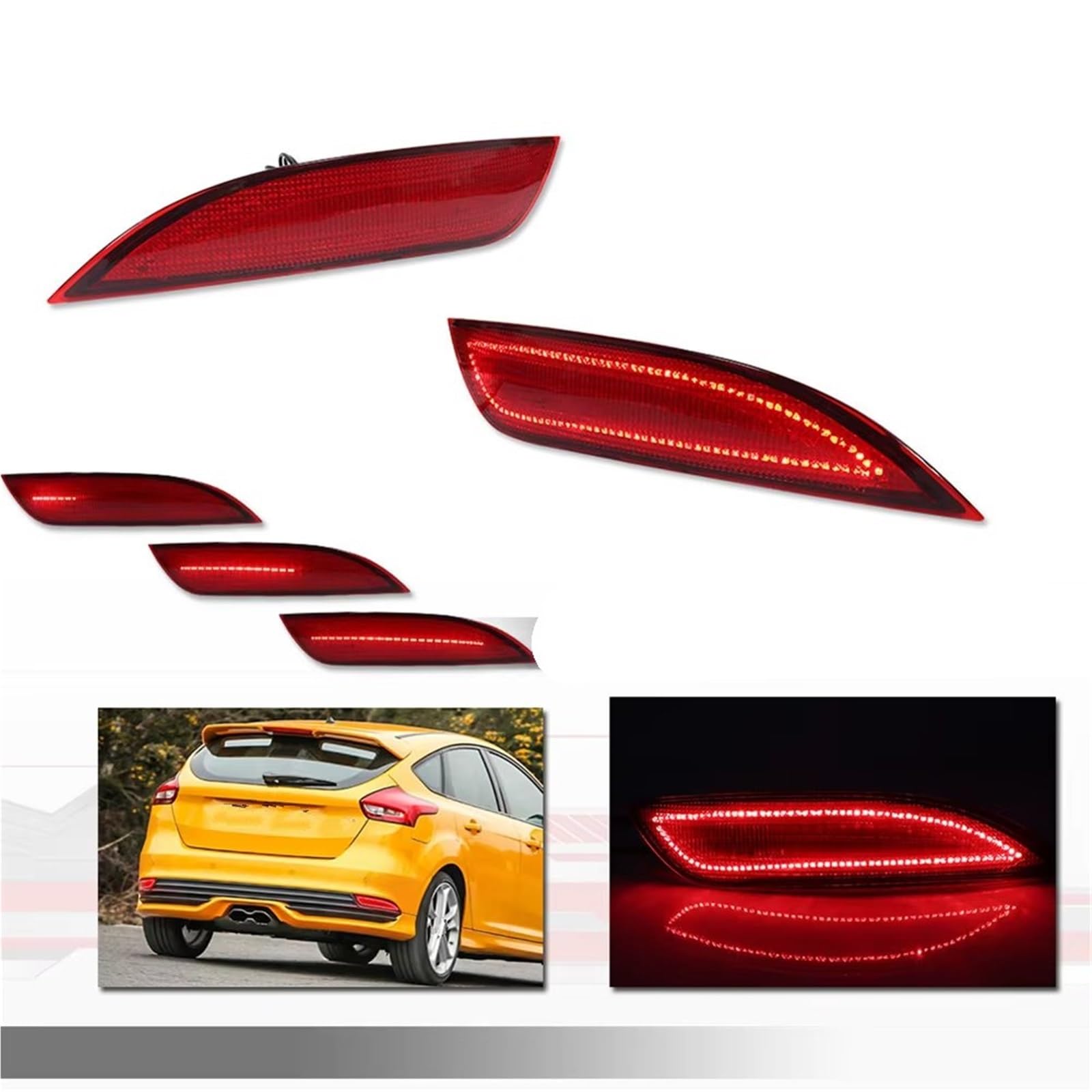 intermitente automóvil Para Ford Para Focus 2015-2018 Reflector Parachoques Trasero Luces Traseras Freno Antiniebla Intermitente Señal Giro LED Rojo 12V luz direccional
