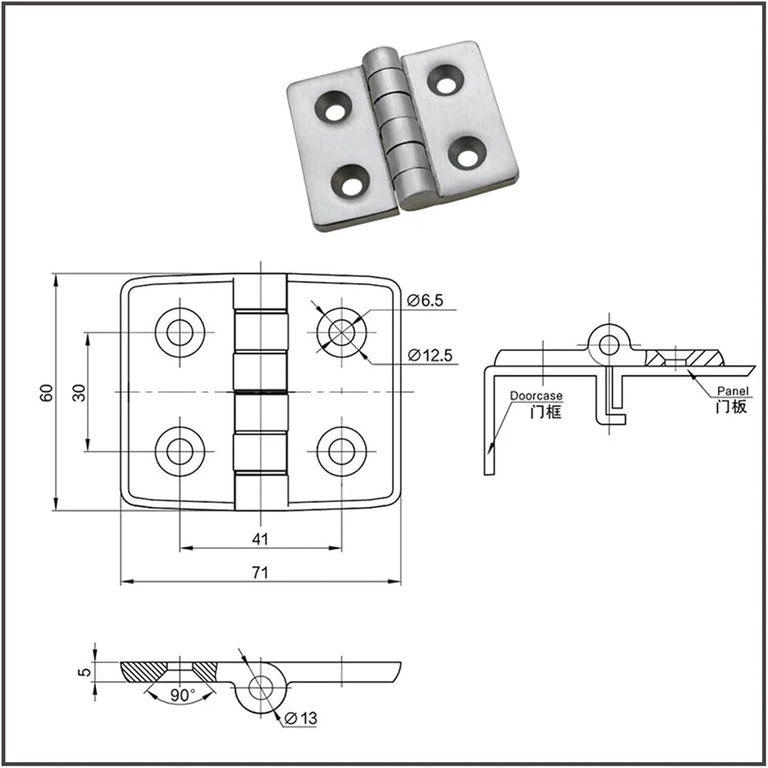 Heavy Hinge Stainless Steel Door Accessories Industrial 304 Load-Bearing 1Pcs