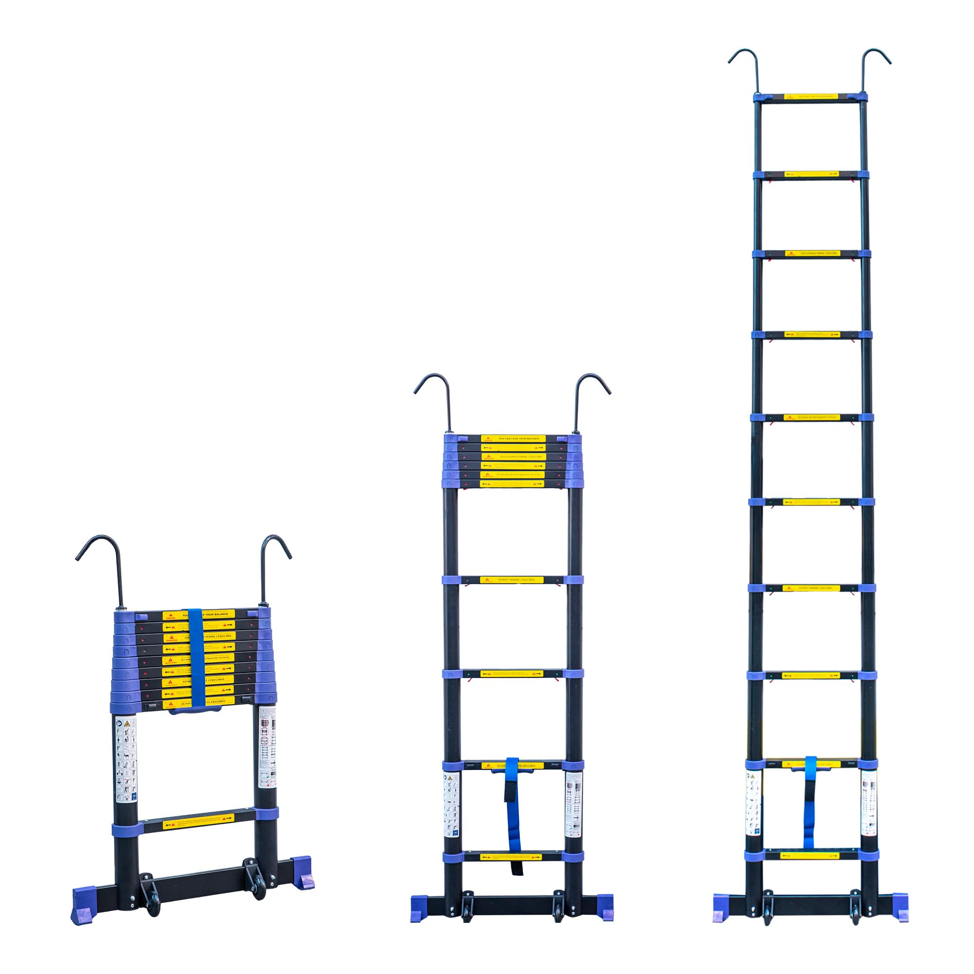 Drabina teleskopowa 3,2 m TELESCOVA10+, aluminium, składana, rozciągliwa, wielofunkcyjna, maksymalna wysokość robocza 4,1 m, zdejmowane haczyki, 5 lat