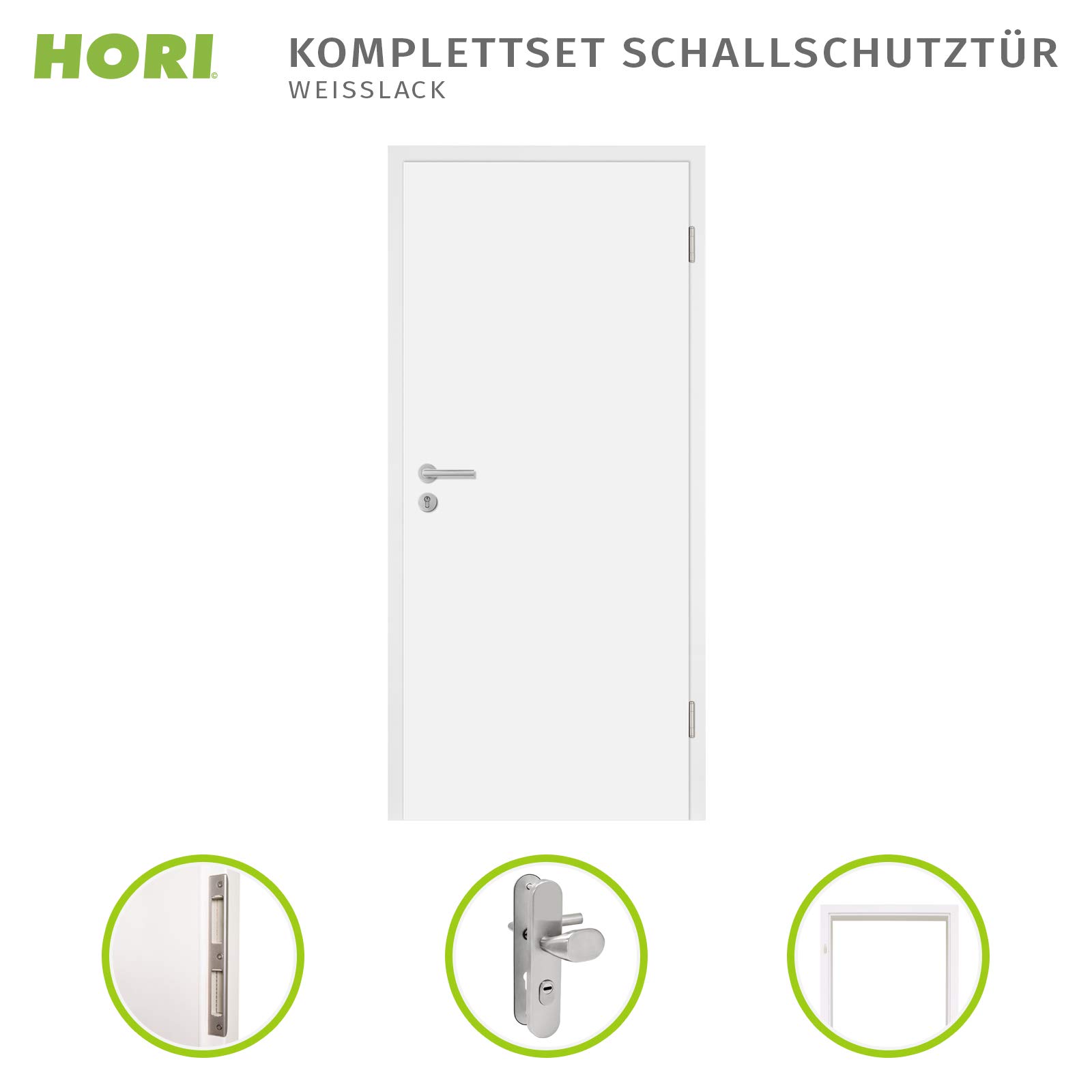 HORI Wohnungseingangs-Tür Weißlack Komplettset Zarge I Schallschutztür SK1 Klimaklasse 3 I Höhe 198,5 cm I Breite 86 cm - Wandstärke 140 mm - DIN Rechts