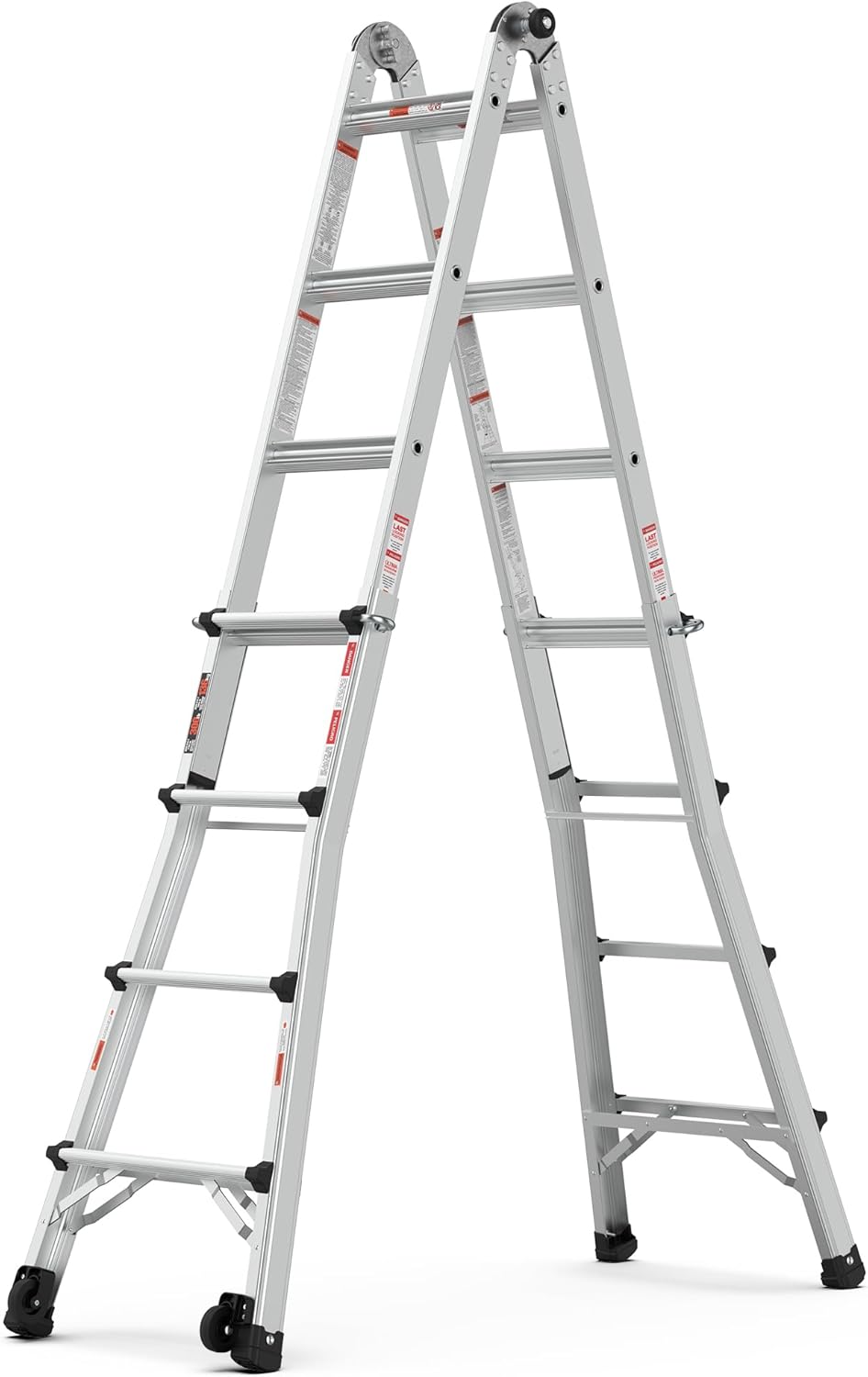 GOWE Aluminum Multi-Position Ladder with Wheels, 300 lbs Weight Rating, 17 FT