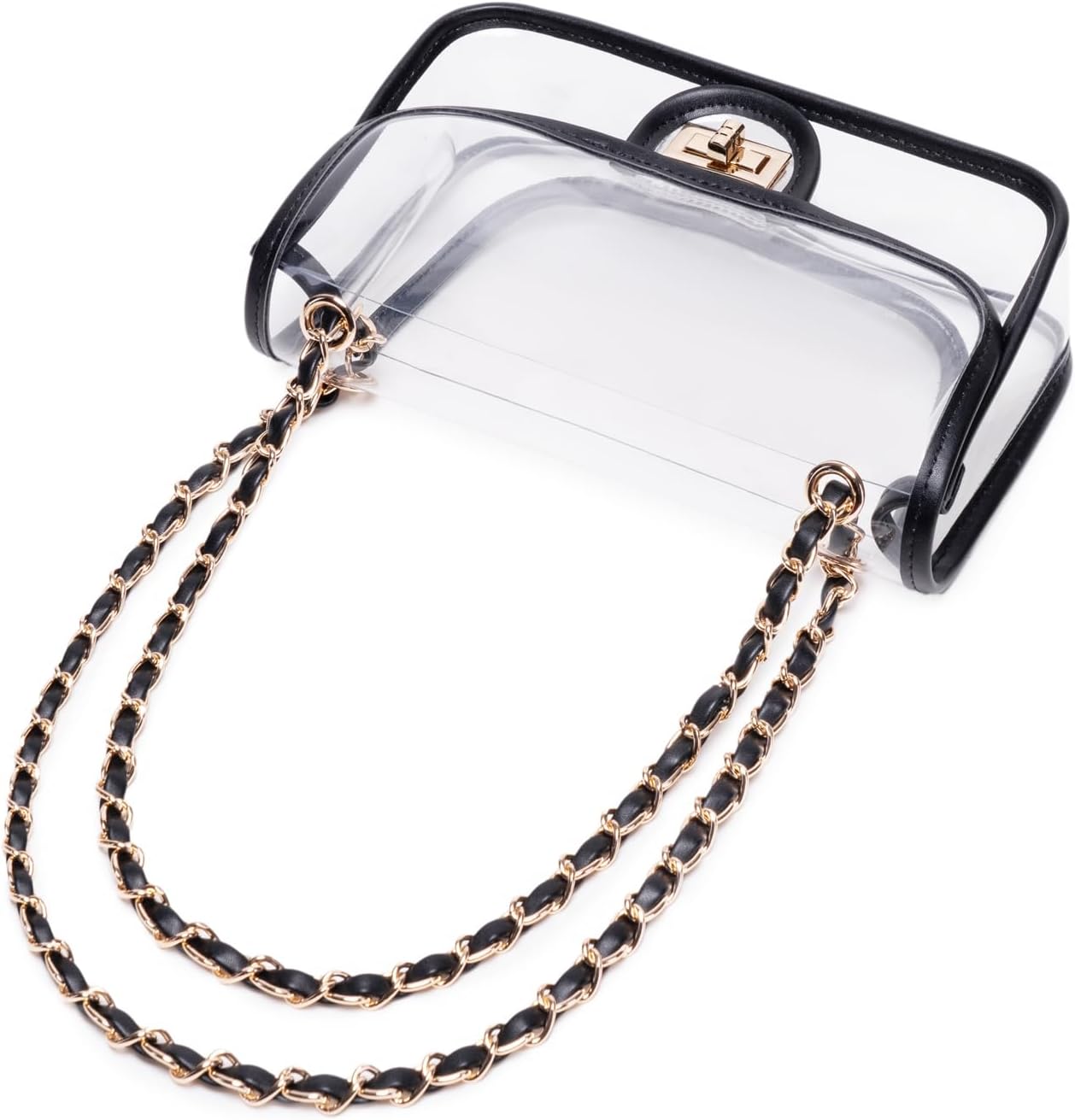 Womens PVC Clear Purse Handbag with Chain Stadium Approved Clear Bag See Through Bag for Working and Concert