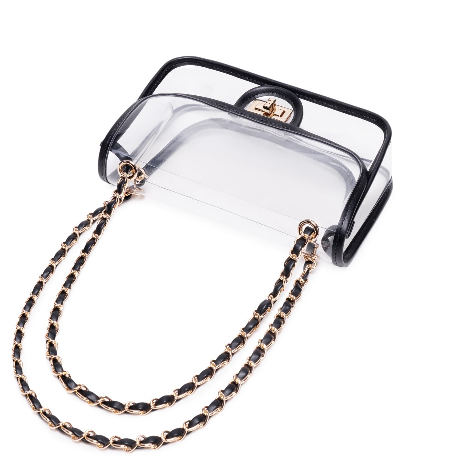 Transparente PVC-Handtasche für Damen, mit Kette, Stadion-zugelassen, durchsichtige Tasche, durchsichtig