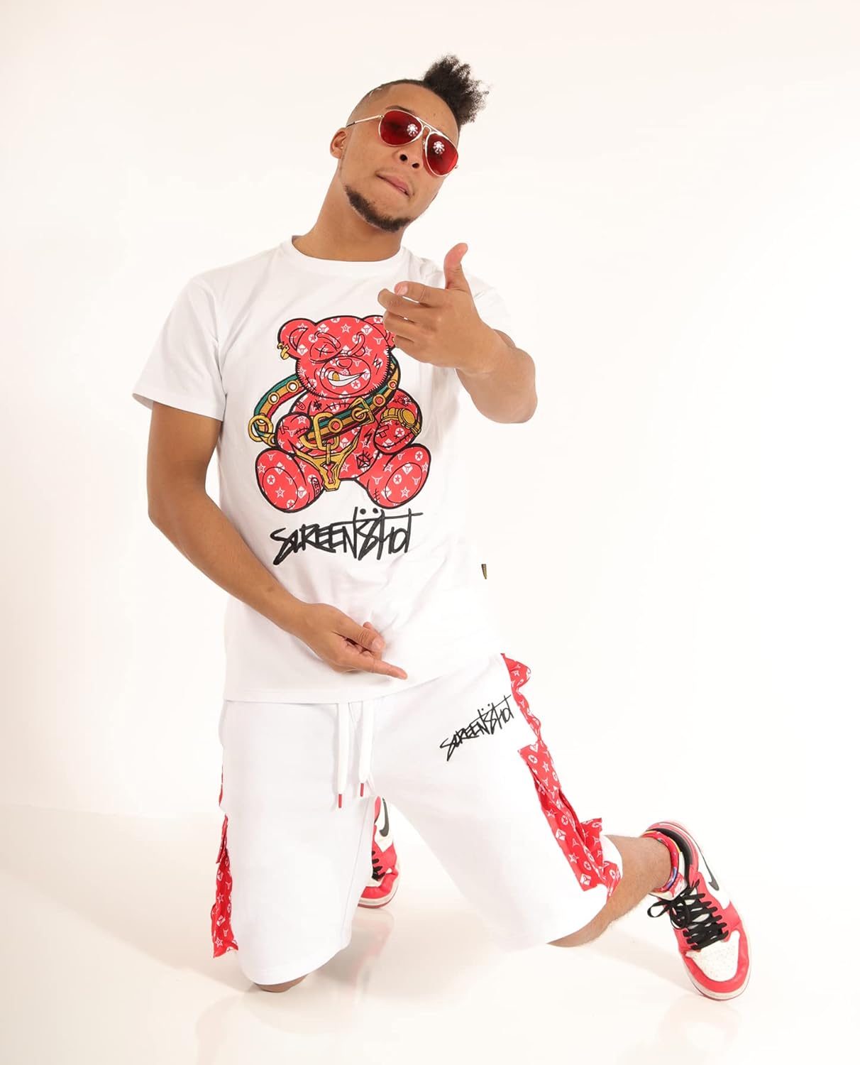 SCREENSHOT Mens Urban NYC Hip Hop Utility Fit Premium Fleece Shorts - Varsity Street Fashion SweatShorts Ribbed Wasteband - Image 3