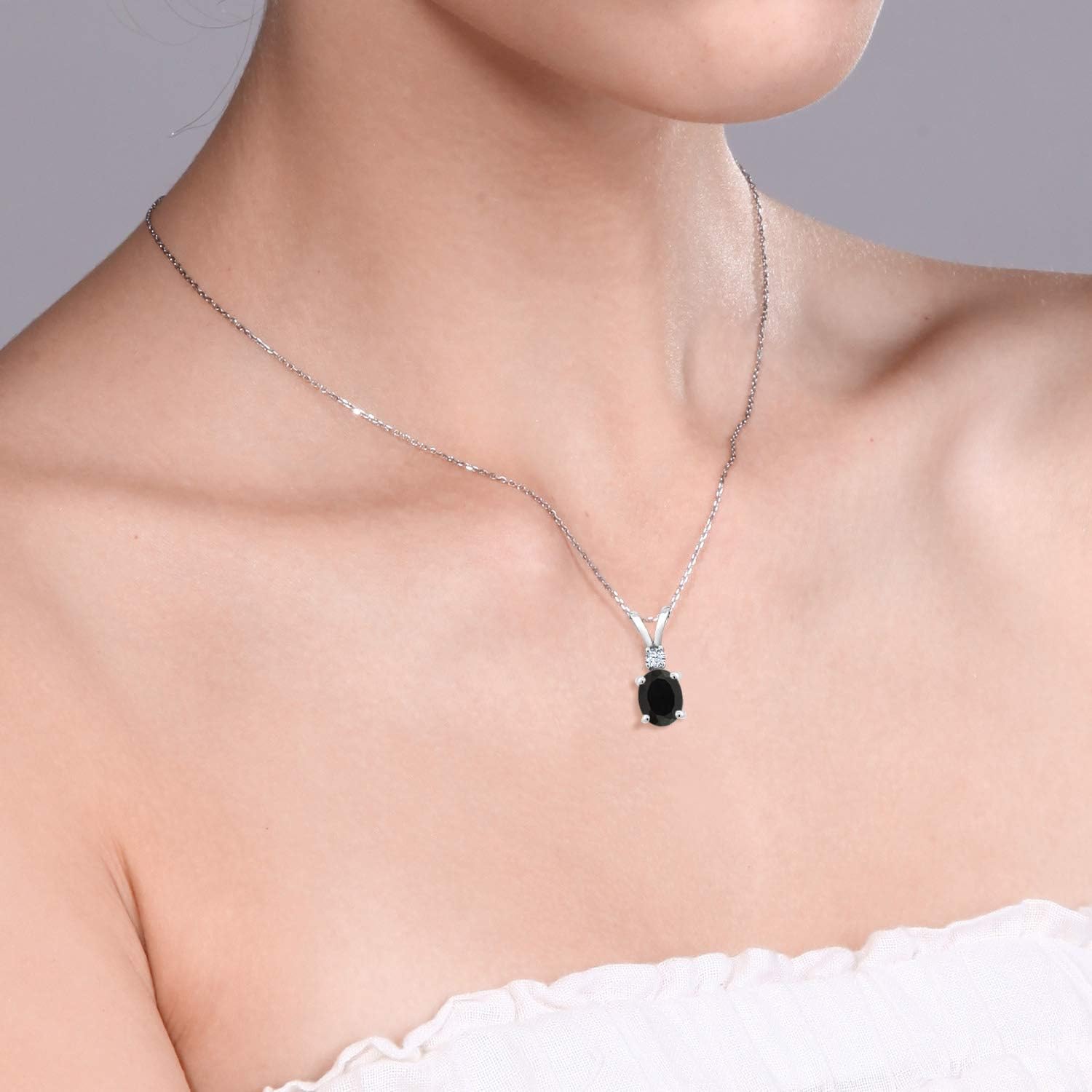 925 Sterling Silver Gemstone Birthstone & White Created Sapphire Pendant Necklace for Women | 8X6MM Oval Center Stone & 2.5MM Round Accent | Fine Jewelry Gifts for Her Mom Women Wife | 18 Inch Chain - Image 5