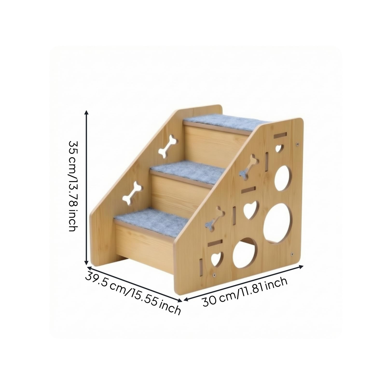 Scalini in Legno per Animali Domestici con Rivestimento in Moquette Antiscivolo E Design con Laterali Adatta per Cani Piccoli E Anziani per Letto E Divano