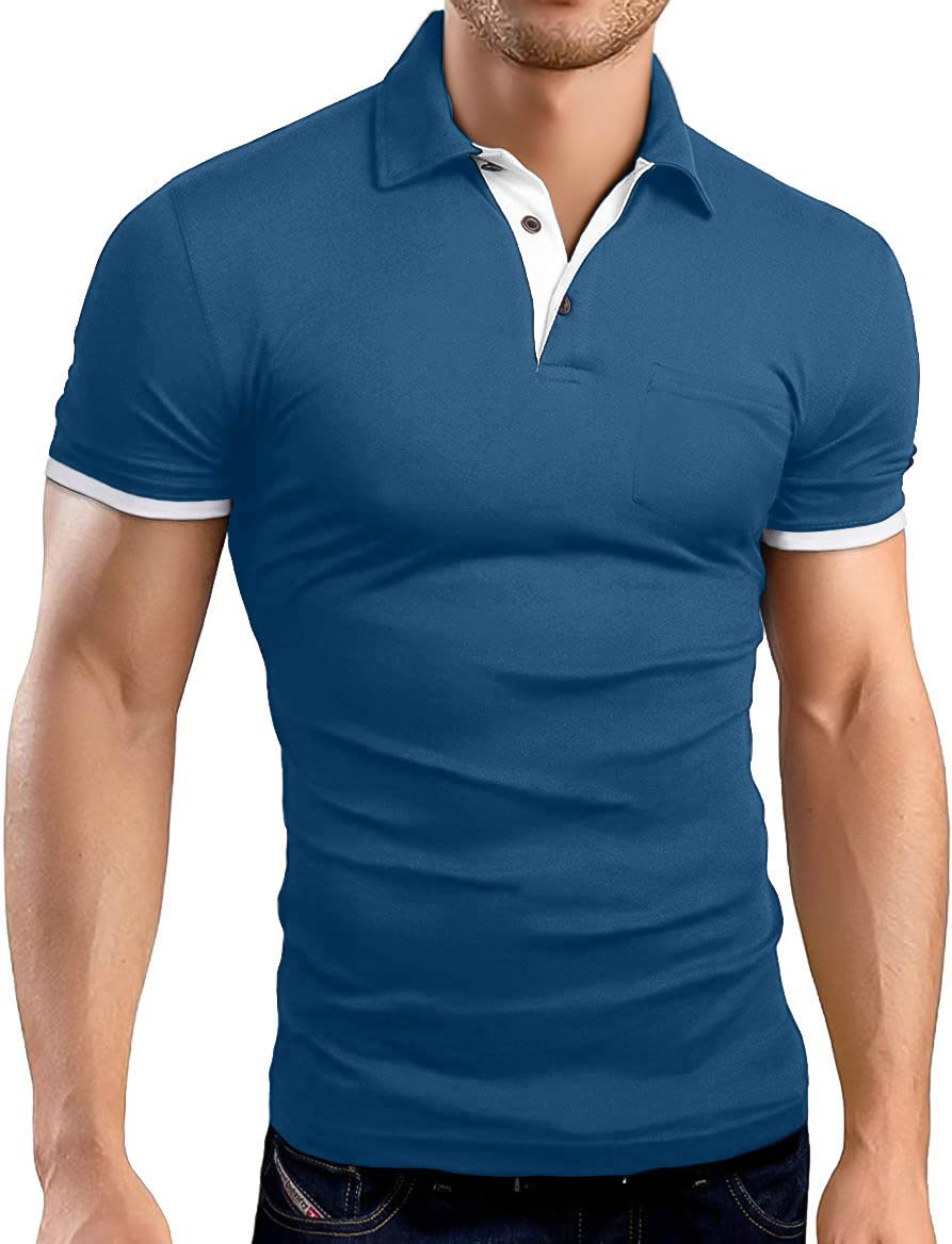 KUYIGO Slim Fit T Shirts for Men Short Sleeve Polo Shirt Casual Tactical Golf Tennis T-Shirts Medium Deep Teal