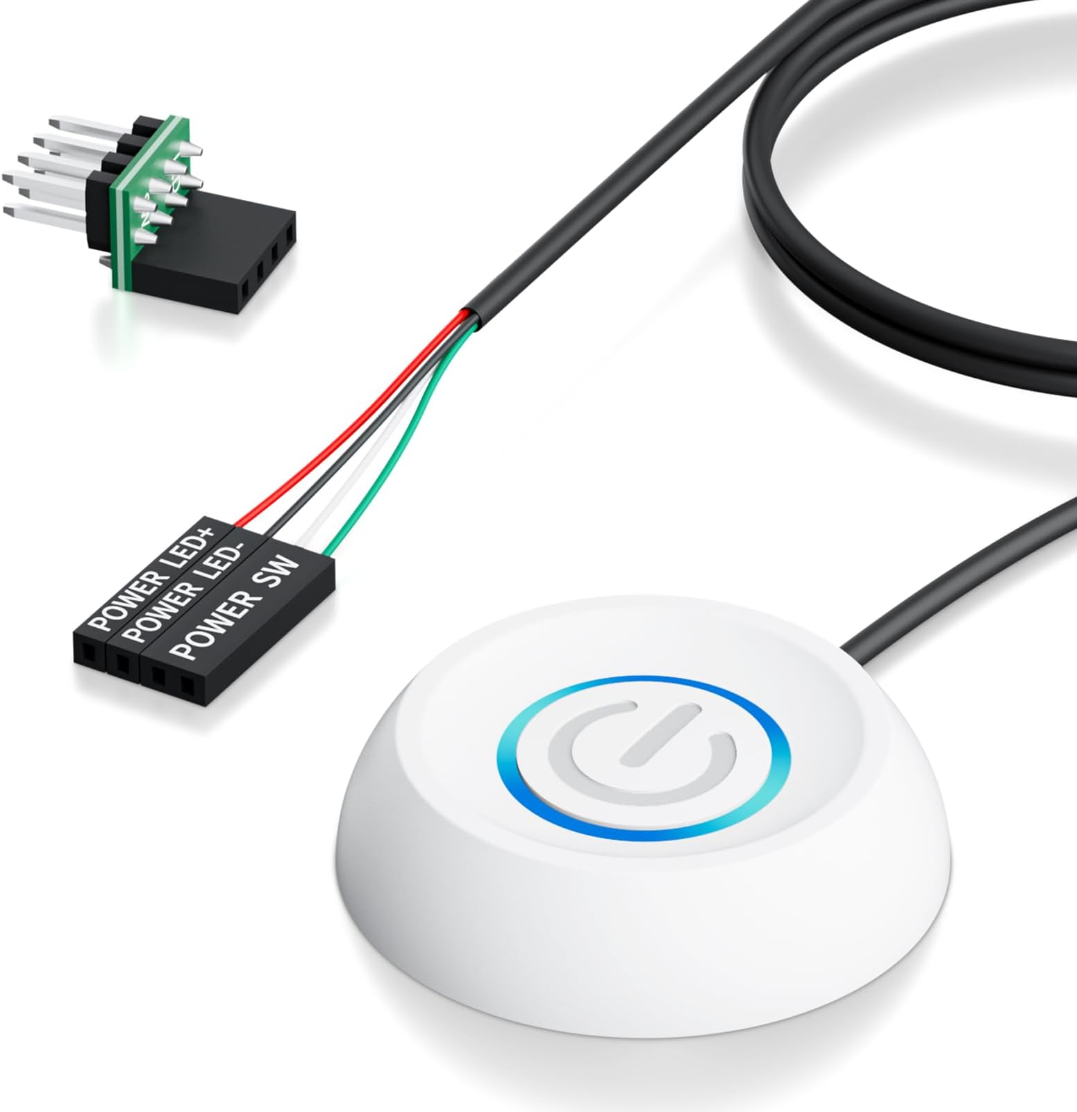 PC Power Button with 67" Cable - Desktop Computer External ON/Off Switch LED Indicator, PC Power Supply Button SW Extension with Adhesive Mount, Splitter for Computer Motherboard (White, 67")