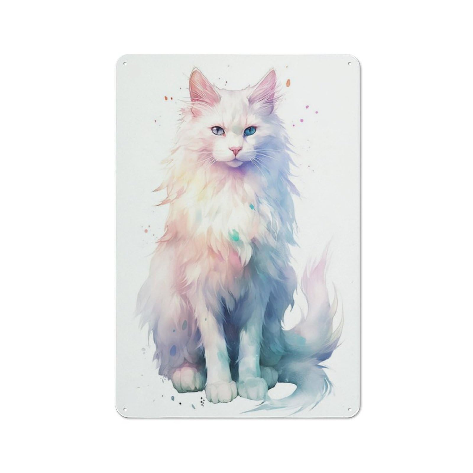 Tin Wall Plaque 30x20cm with Watercolor Turkish Angora for Pub Or Café, for Hospitality Wall Decor Collectors
