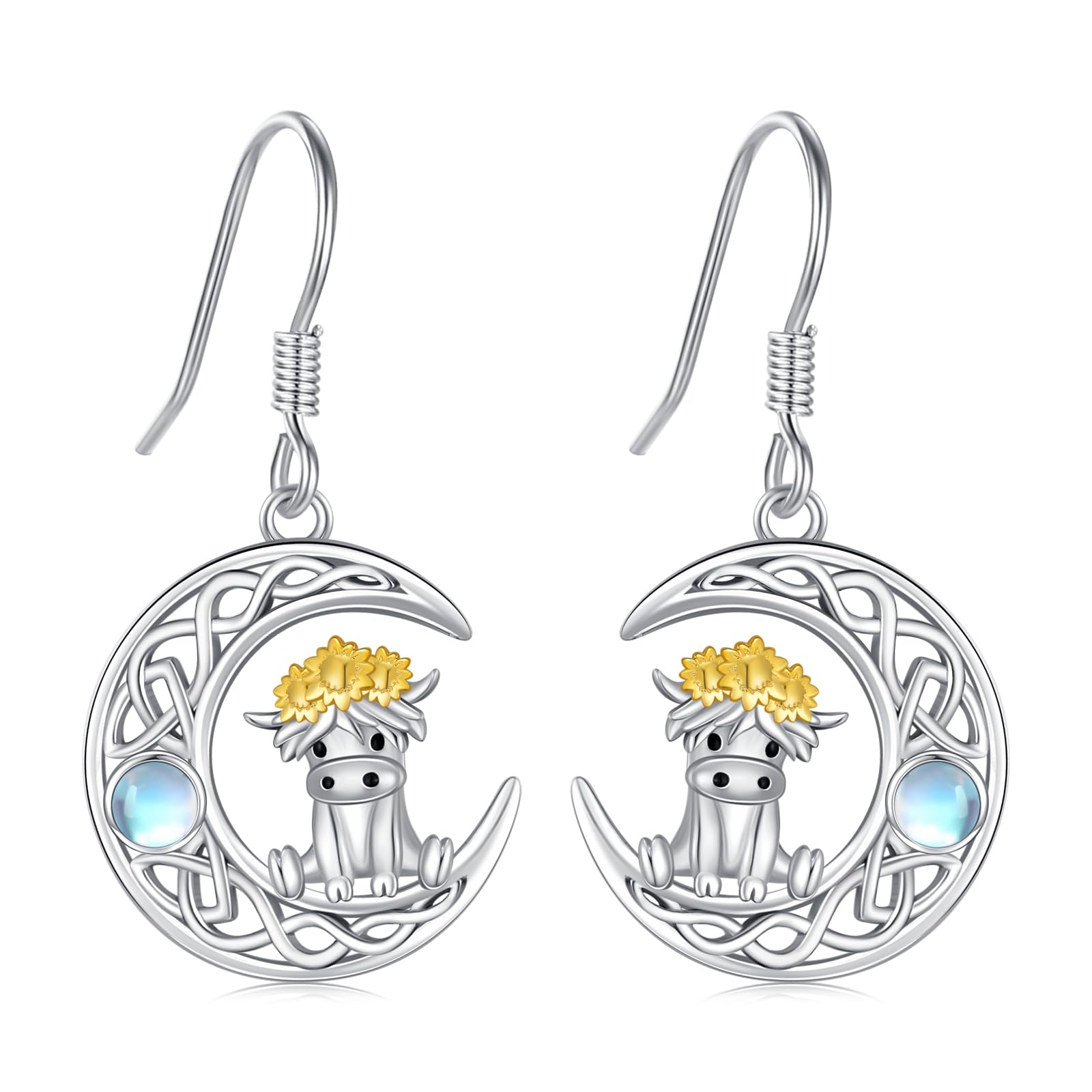 Suiknsn Horse/Highland Cow Earrings for Women 925 Sterling Silver Horse Dangle Drop Earrings Hypoallergenic Highland Cow Jewelry Christmas Birthday